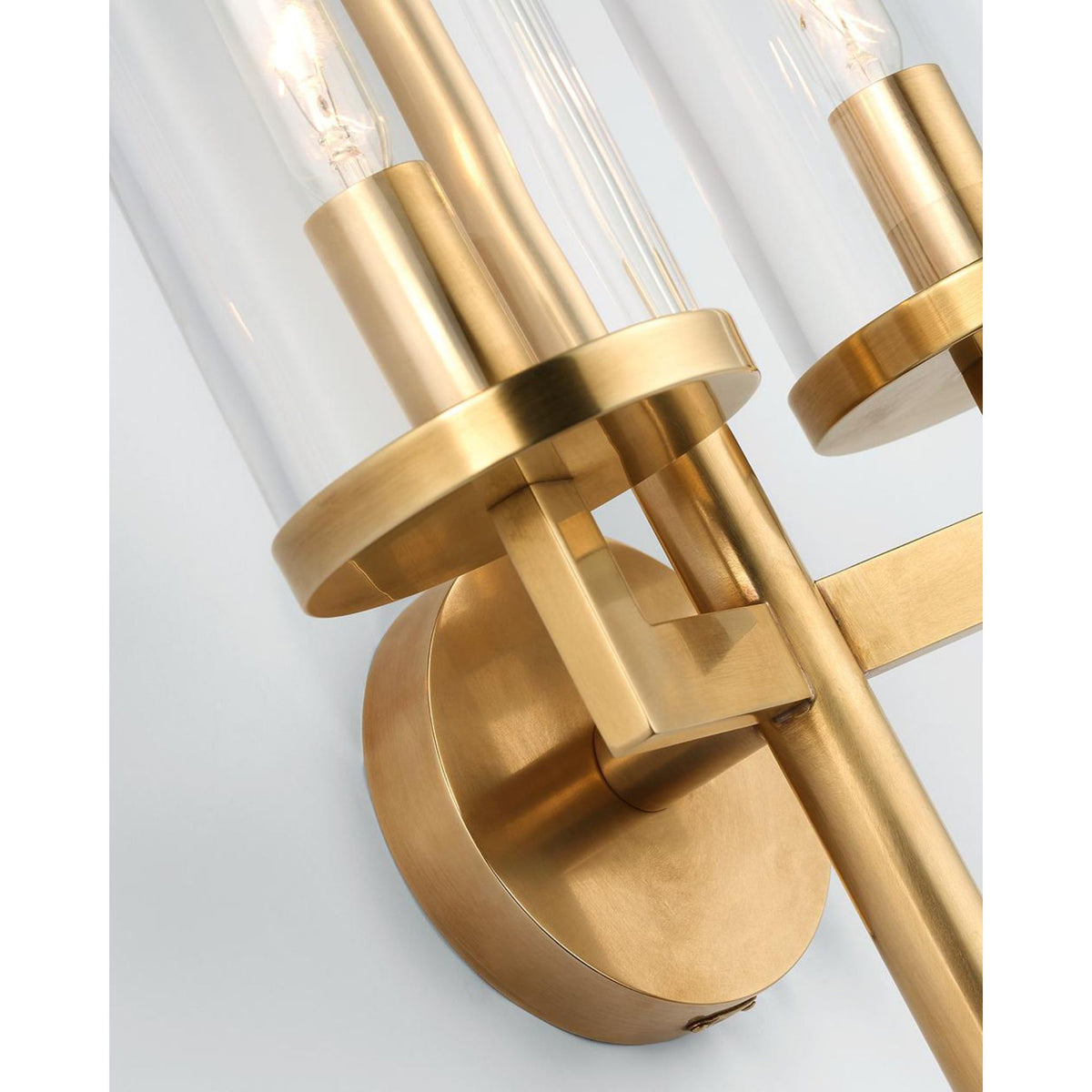 Kelly Wearstler Liaison Double Sconce in Antique-Burnished Brass with Clear Glass W9.5" x H19" x E5.25"