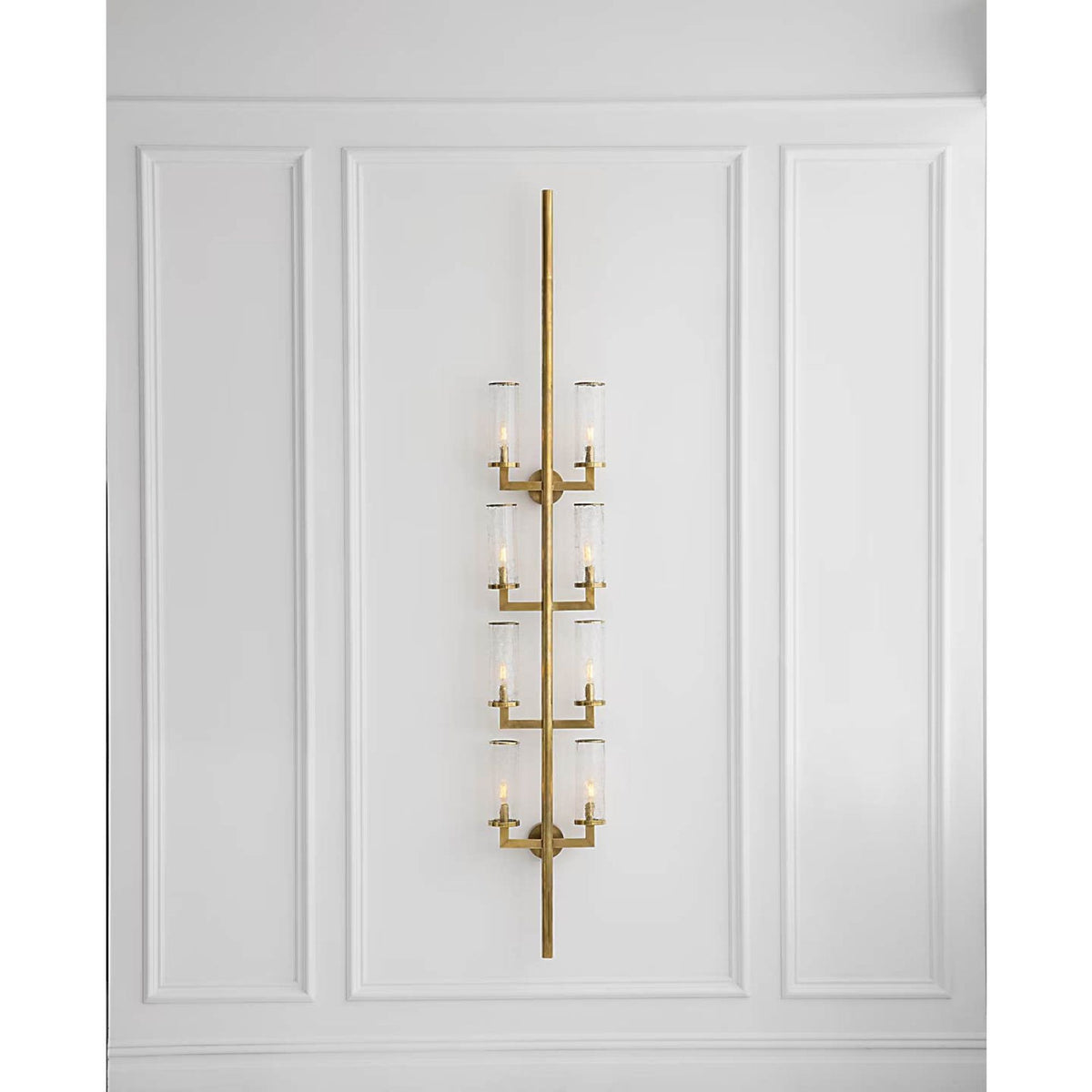 Kelly Wearstler Liaison Statement Sconce in Antique-Burnished Brass with Crackle Glass W12.75" x H84.25" x E5.25"