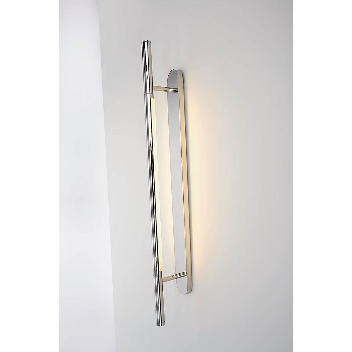 Kelly Wearstler Rousseau Large Bracketed Sconce in Polished Nickel with Etched Crystal W2.5" x H30" x E4"
