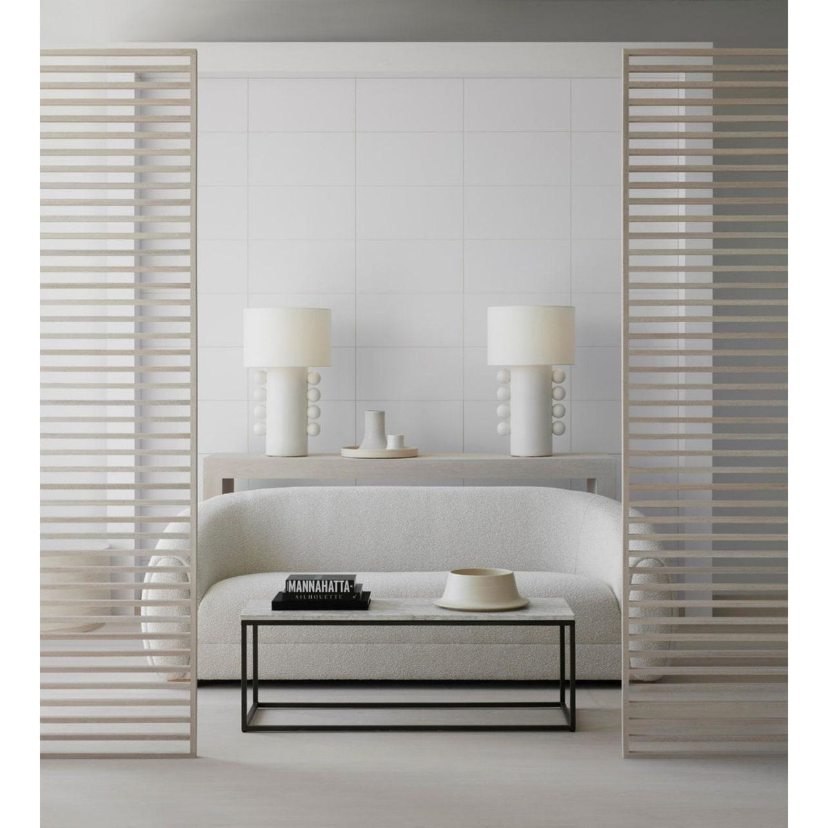 Kelly Wearstler Tiglia Tall Table Lamp in Plaster White with Linen Shade W18.5" x H31"
