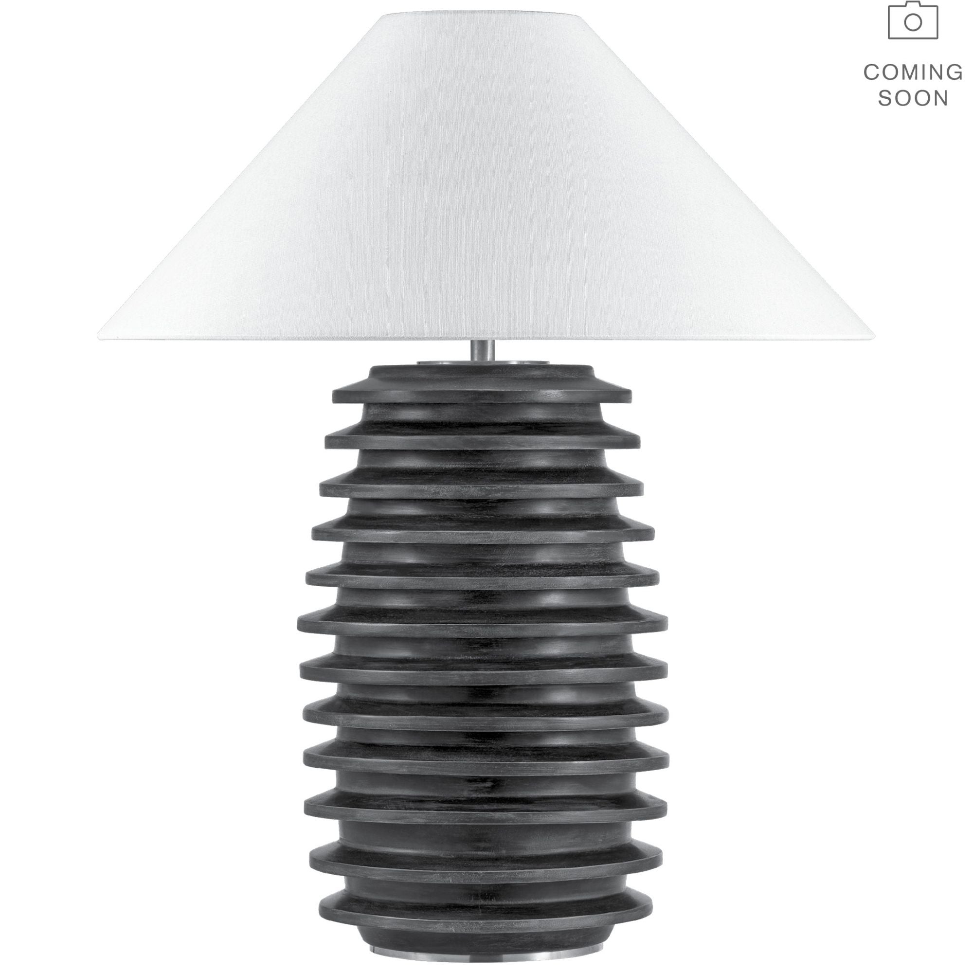 Kelly Wearstler Crenelle 27" Stacked Table Lamp in Burnished Birch with Linen Shade W23" x H27.5"