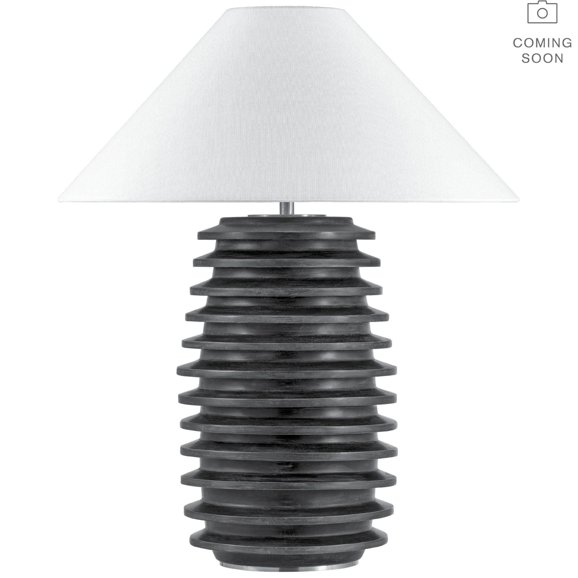 Kelly Wearstler Crenelle 27" Stacked Table Lamp in Limed Birch with Linen Shade W23" x H27.5"