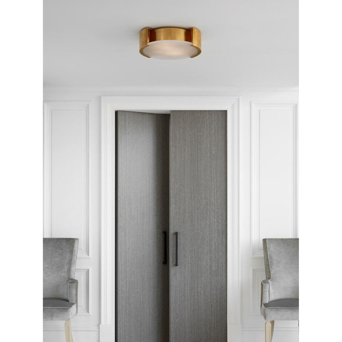 Kelly Wearstler Melange Large Flush Mount in Antique-Burnished Brass with Alabaster W17" x H5"