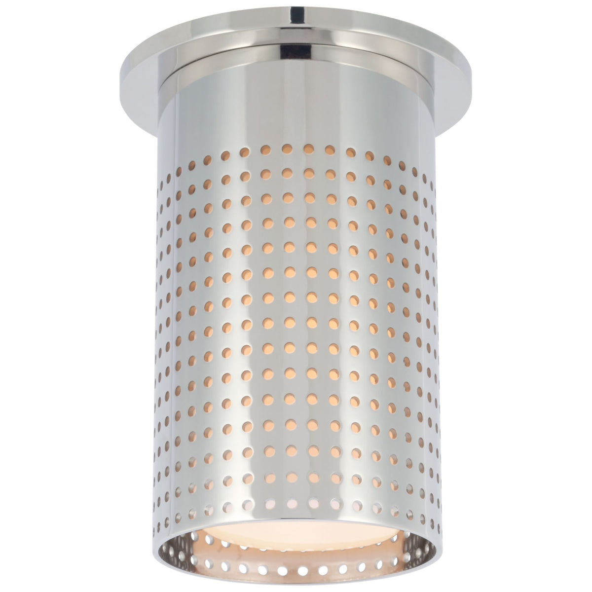 Kelly Wearstler Precision Short Monopoint Flush Mount in Polished Nickel with White Glass W3.5" x H6.25"