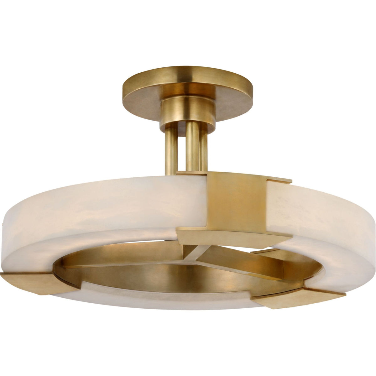 Kelly Wearstler Covet Medium Ring Semi-Flush Mount in Antique-Burnished Brass and Alabaster W13.75" x H7.5"