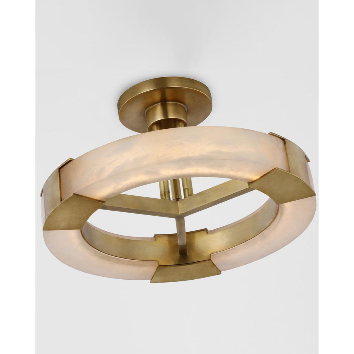 Kelly Wearstler Covet Medium Ring Semi-Flush Mount in Antique-Burnished Brass and Alabaster W13.75" x H7.5"