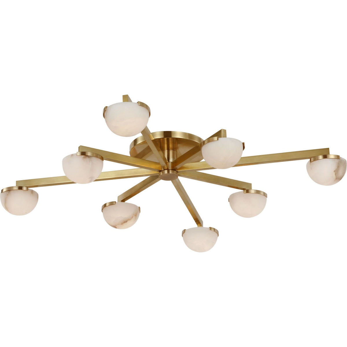 Kelly Wearstler Pedra Large Staggered Arm Flush Mount in Antique-Burnished Brass with Alabaster W36" x H6"