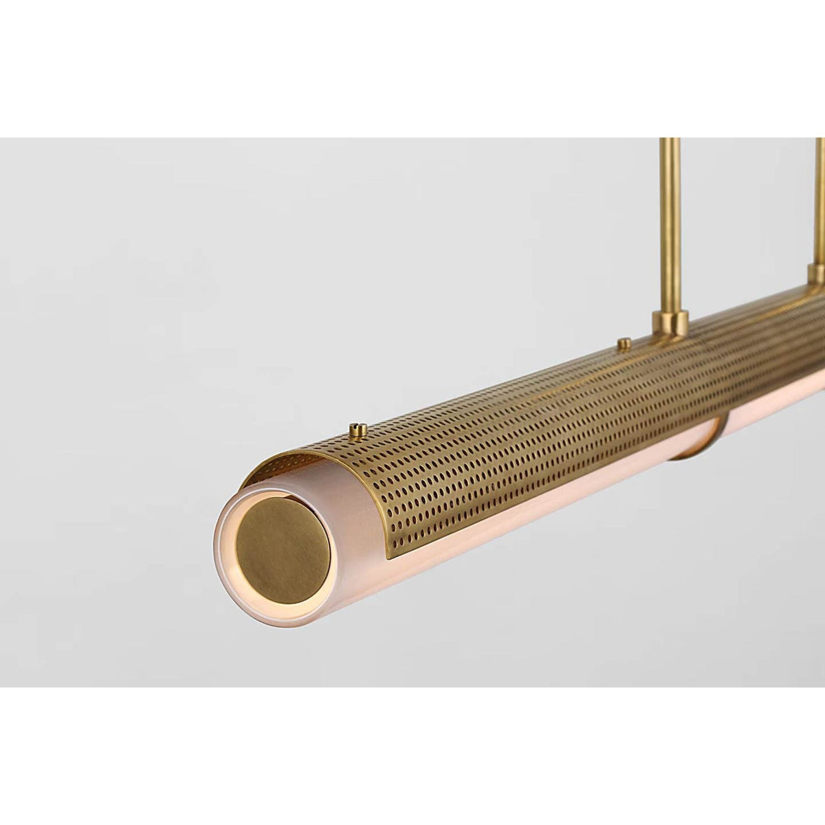 Kelly Wearstler Precision Large Linear Chandelier in Antique-Burnished Brass with White Glass W3.25" x 50"