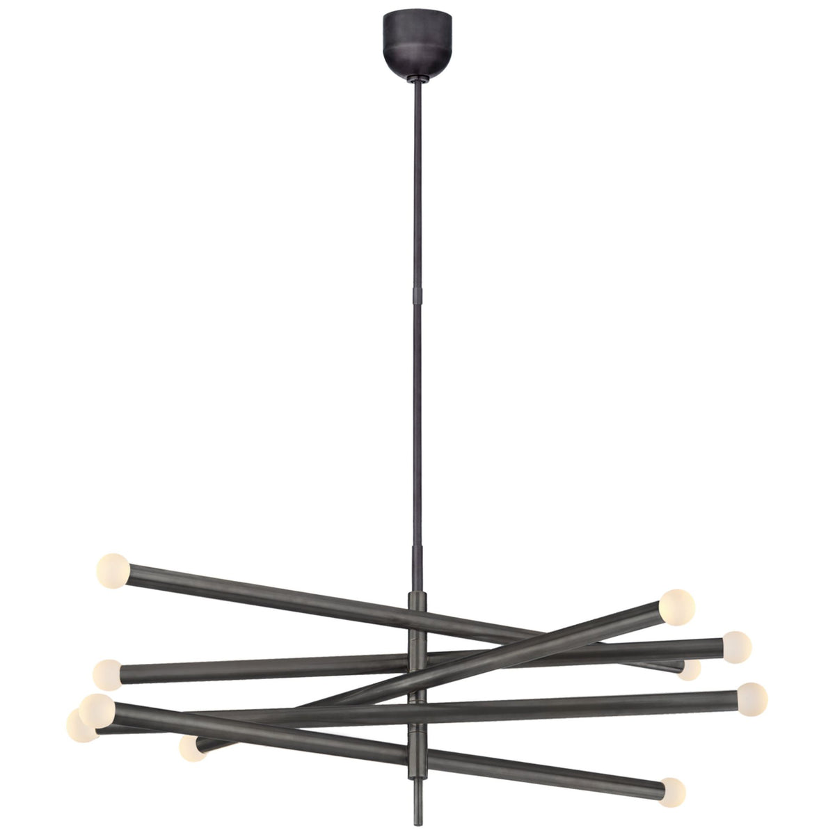 Kelly Wearstler Rousseau Grande Ten Light Articulating Chandelier in Bronze with Etched Crystal Orb W3.5" - 38.25"