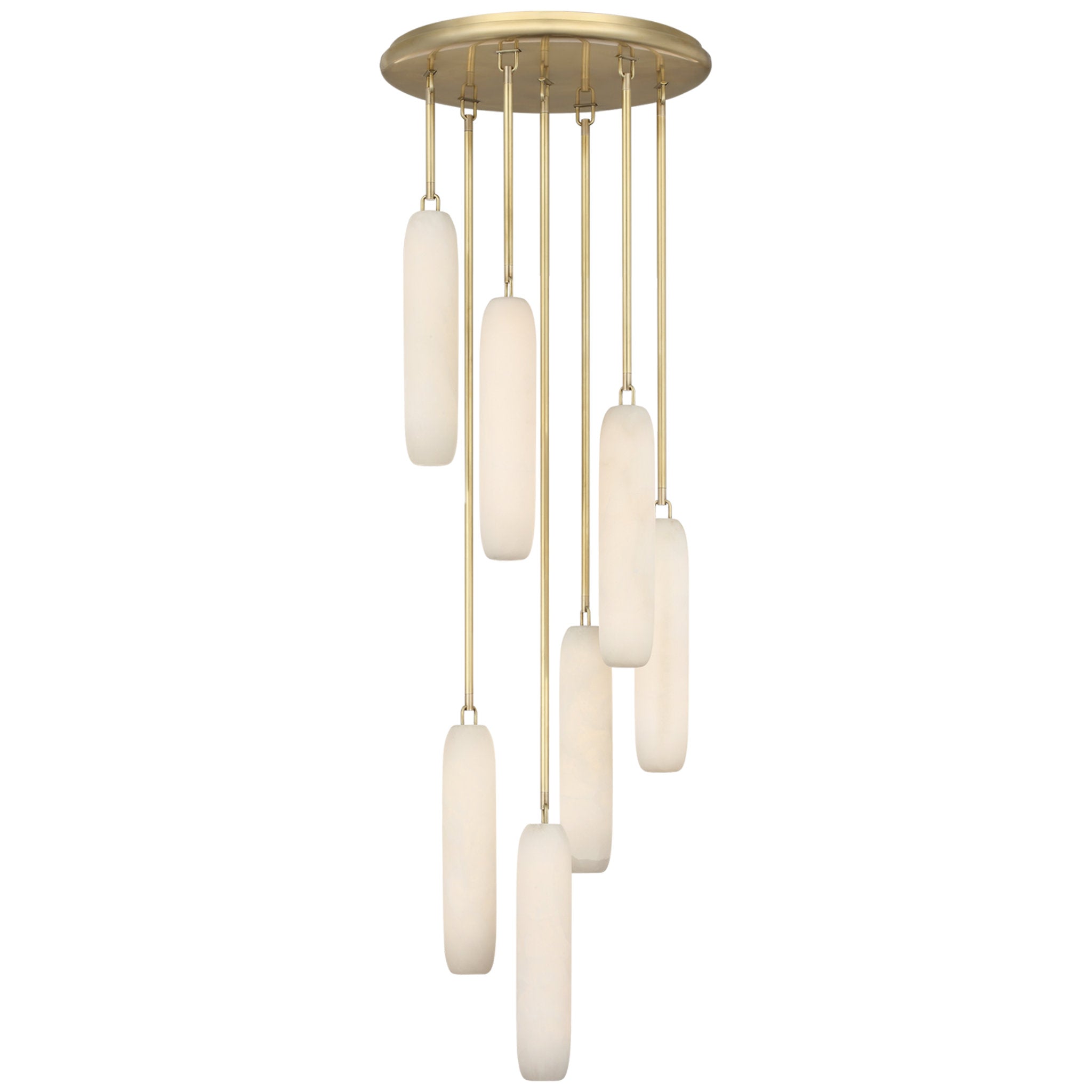 Kelly Wearstler Formosa 7-Light Pendant in Antique-Burnished Brass with Alabaster Ceiling Light W15.5" x H63.25"