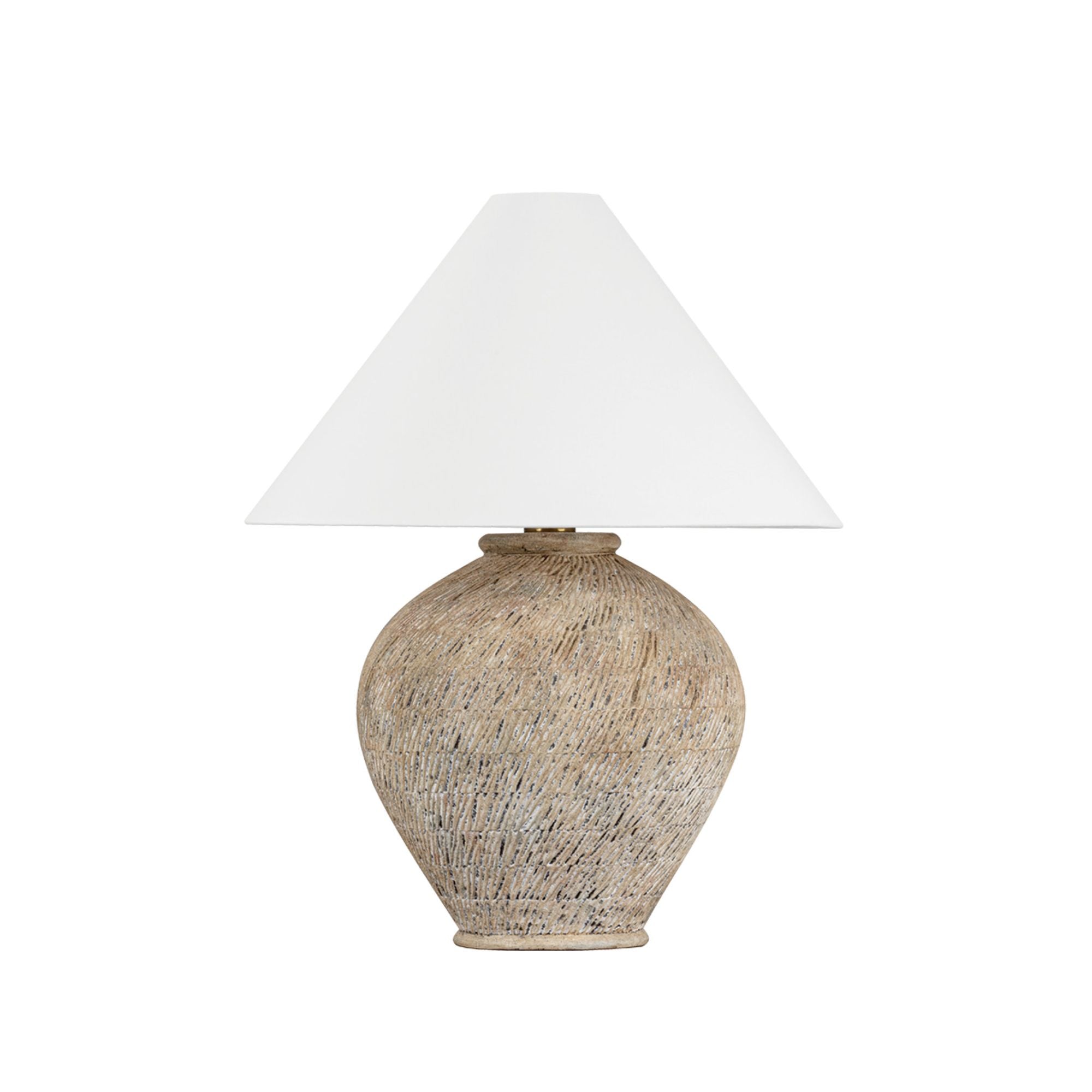 Rumbrook 1-Light Table Lamp in  Aged Brass/Ceramic Ancient Texture 23L x 23W x 29H