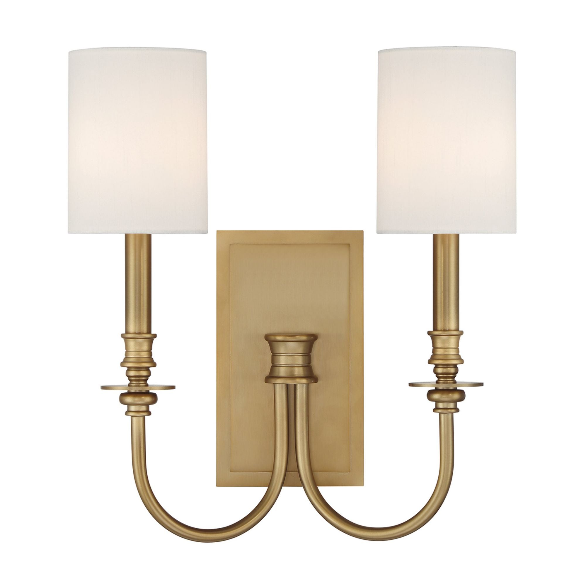 Lloyd 2 Light Aged Brass Sconce Silk Shade 14.5"W x 16"H x 5.75"D