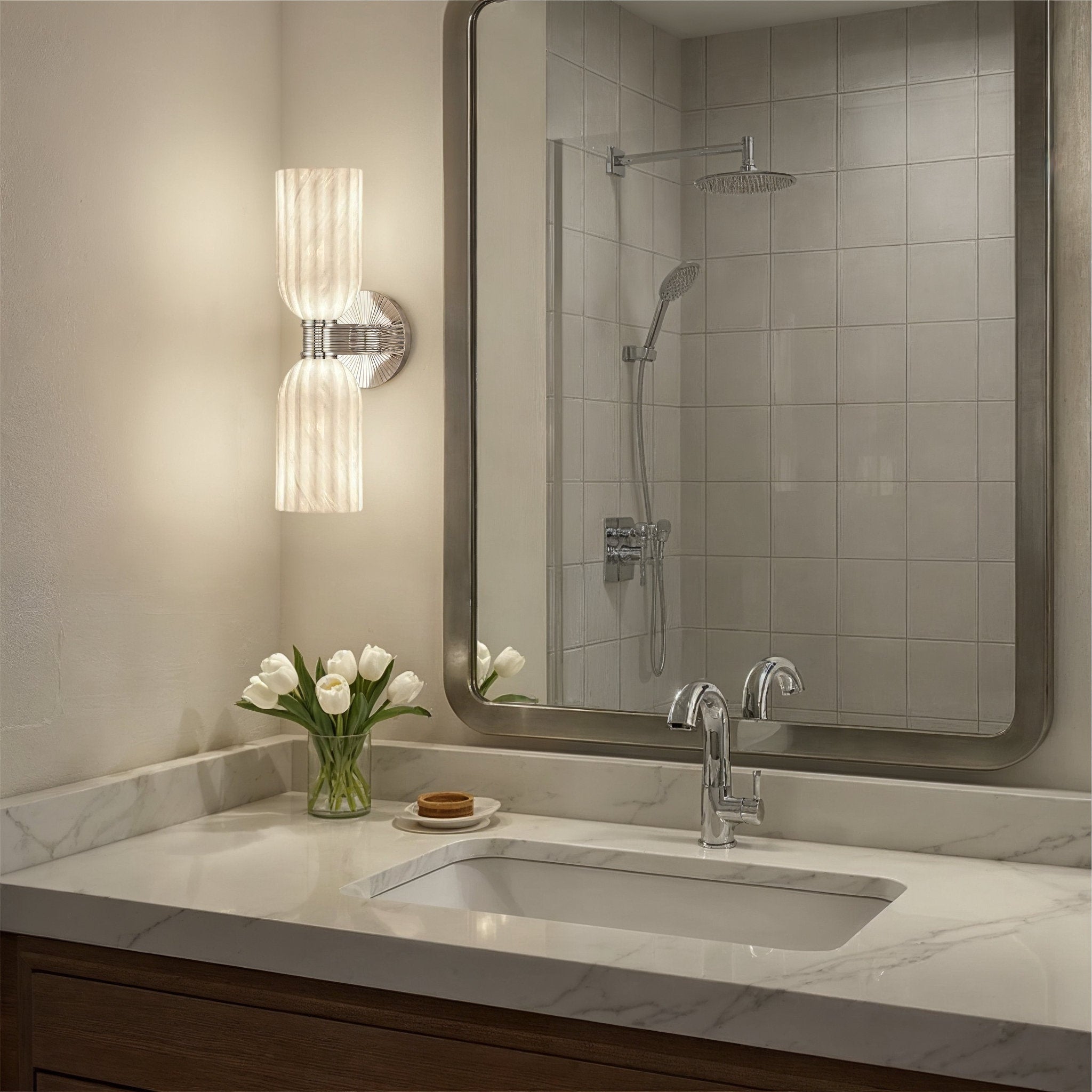 Lotus 5'' Polished Nickel Sconce Silver 5"W x 17"H x 7"D