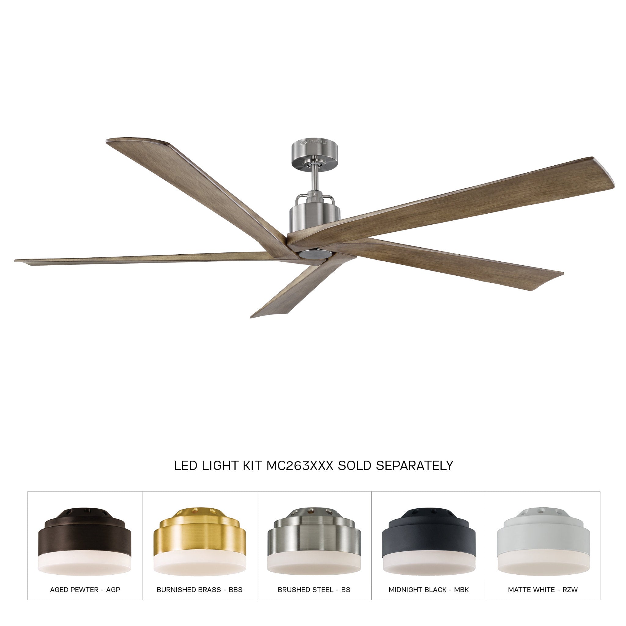 Sean Lavin Aspen 70" Ceiling Fan  in Brushed Steel  w/ Light Grey Weathered Oak Blade D:70'' H:13 3/32''