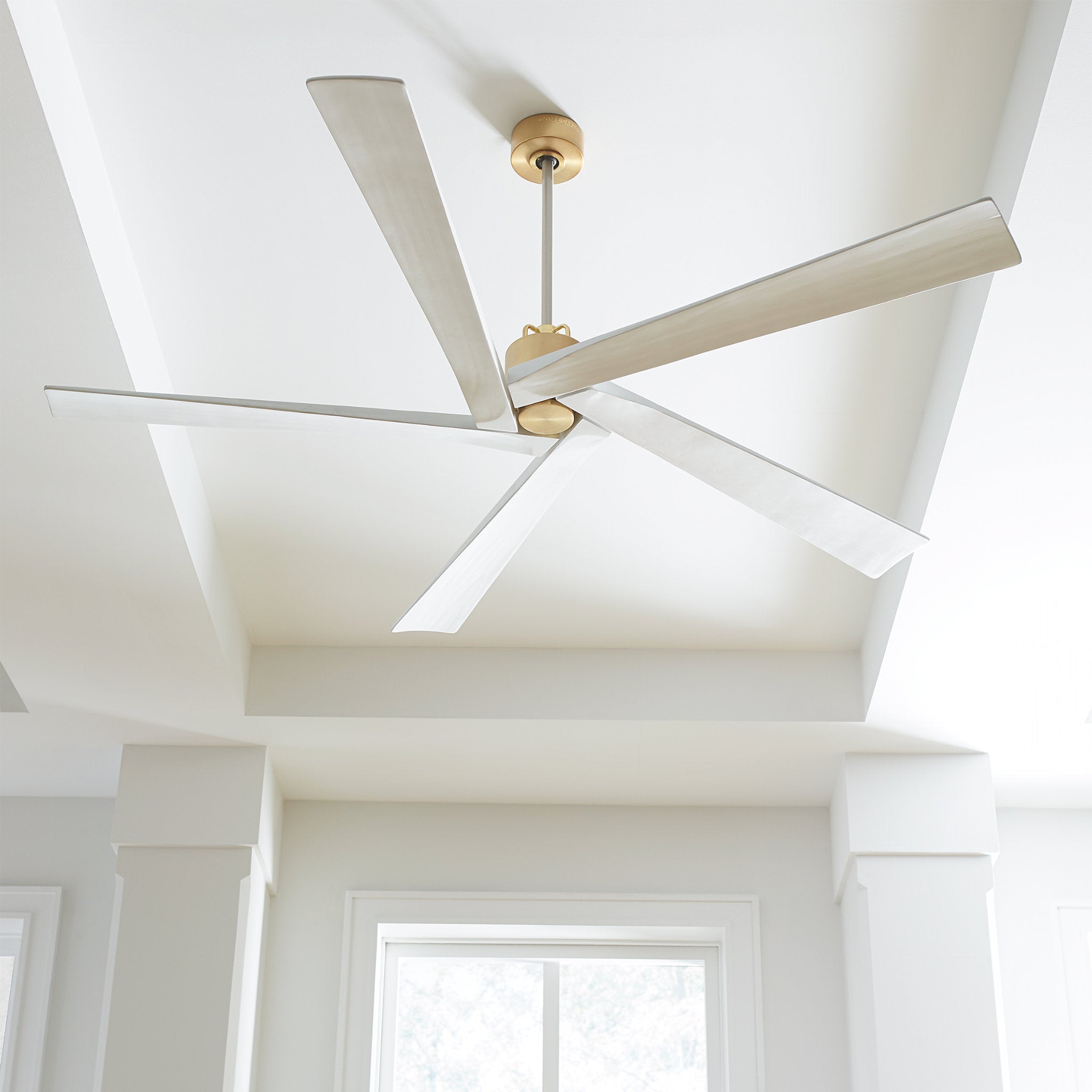 Sean Lavin Aspen 70" Ceiling Fan  in Burnished Brass  w/ Matte White Blade D:70'' H:13 3/32''