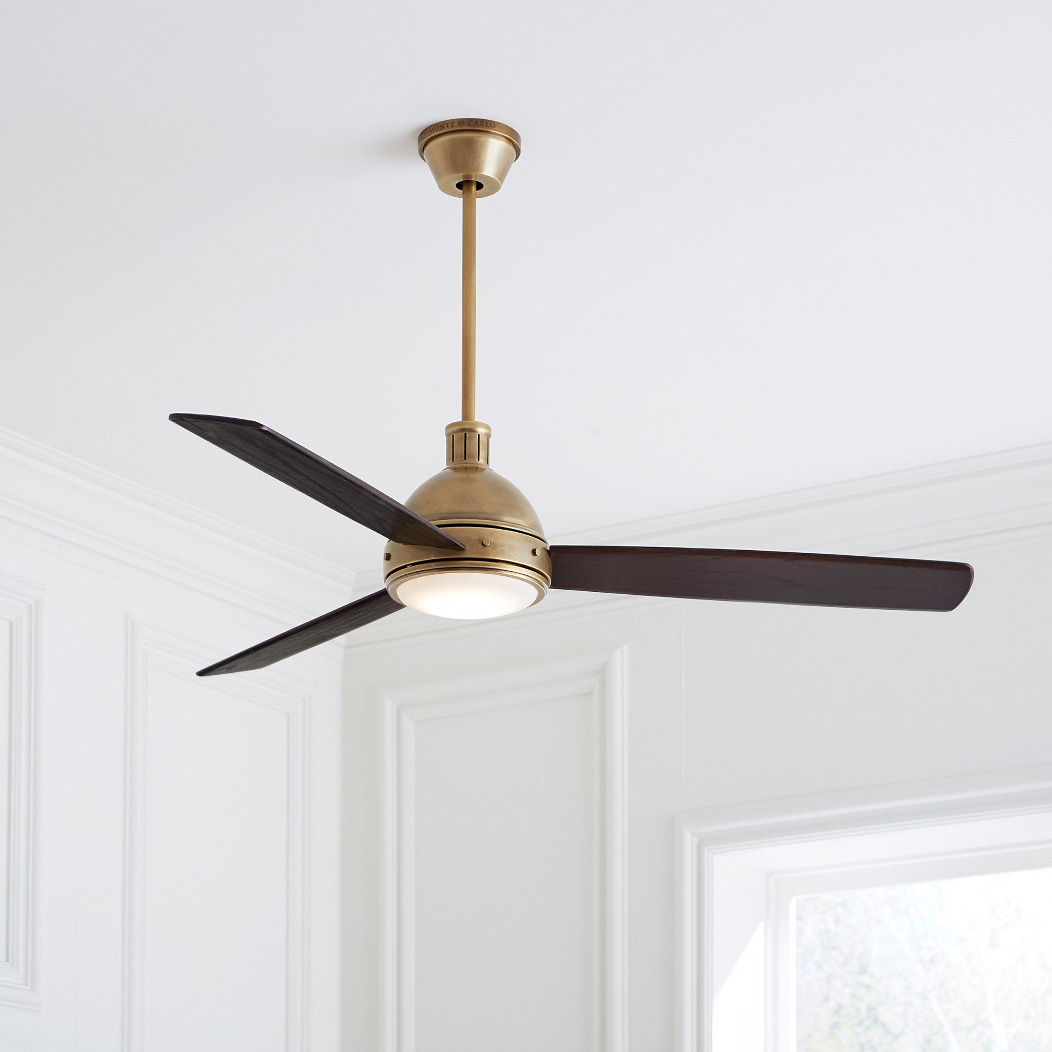 Thomas O'Brien Hicks 60" LED Ceiling Fan  in Hand Rubbed Antique Brass  w/ Dark Mahogany Blade D:60'' H:15 19/32''