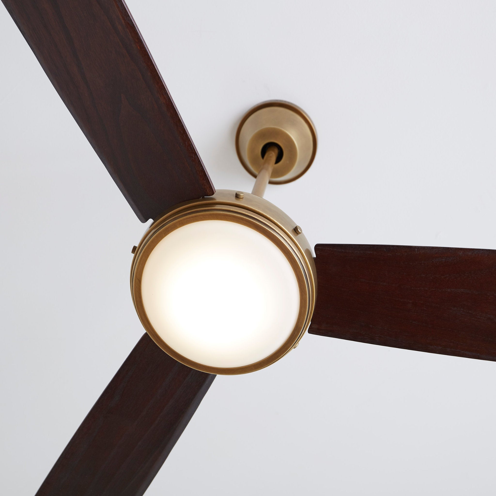 Thomas O'Brien Hicks 60" LED Ceiling Fan  in Hand Rubbed Antique Brass  w/ Dark Mahogany Blade D:60'' H:15 19/32''