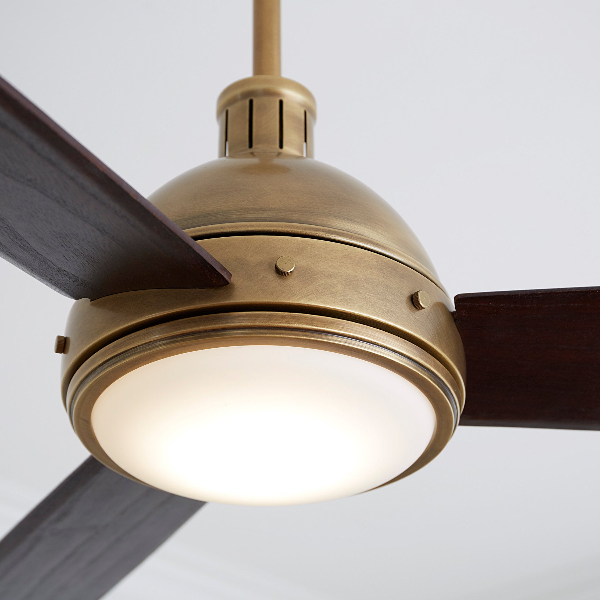 Thomas O'Brien Hicks 60" LED Ceiling Fan  in Hand Rubbed Antique Brass  w/ Dark Mahogany Blade D:60'' H:15 19/32''