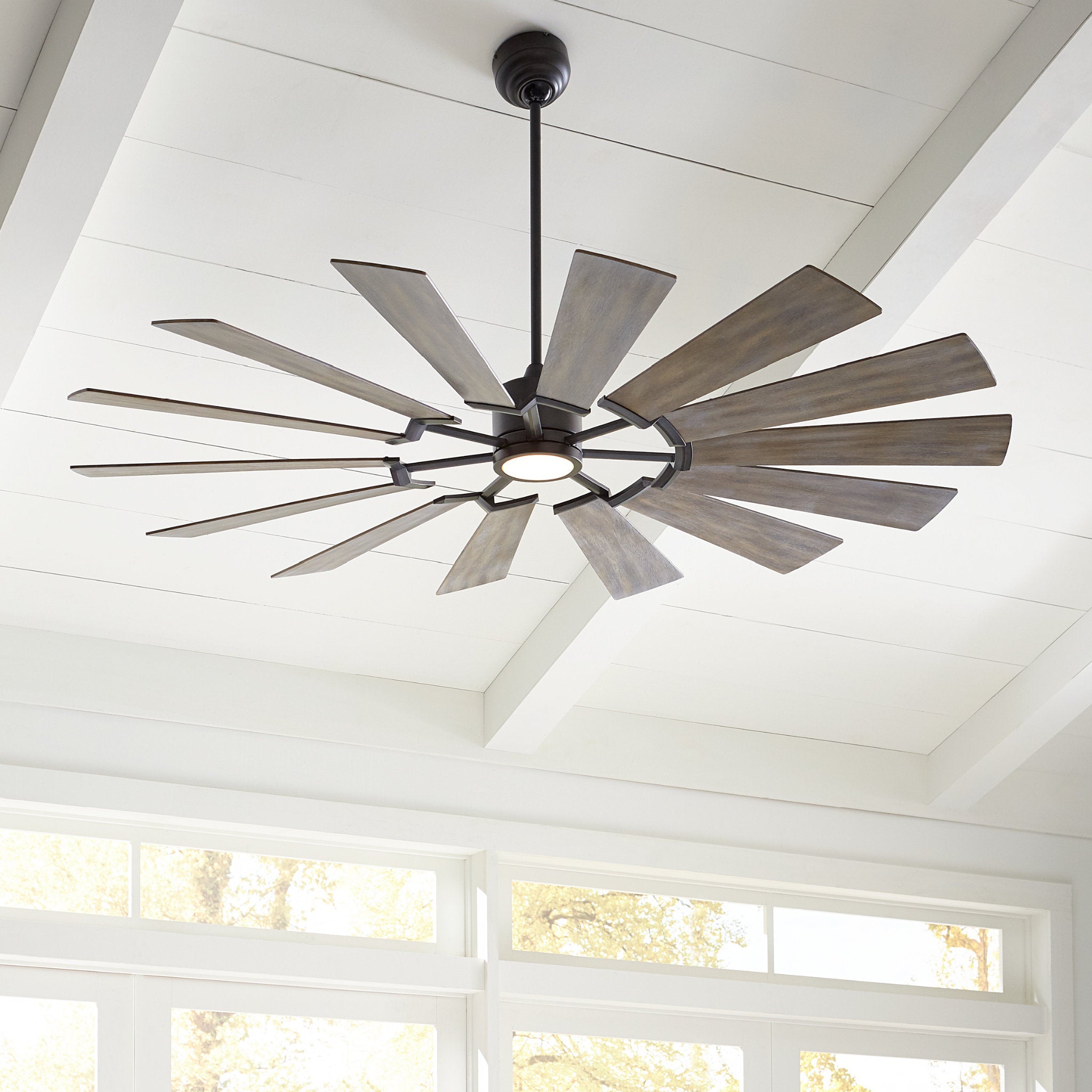 Prairie 72" LED Ceiling Fan  in Aged Pewter  w/ Distressed Grey Weathered Oak Blade D:72'' H:14 3/32''