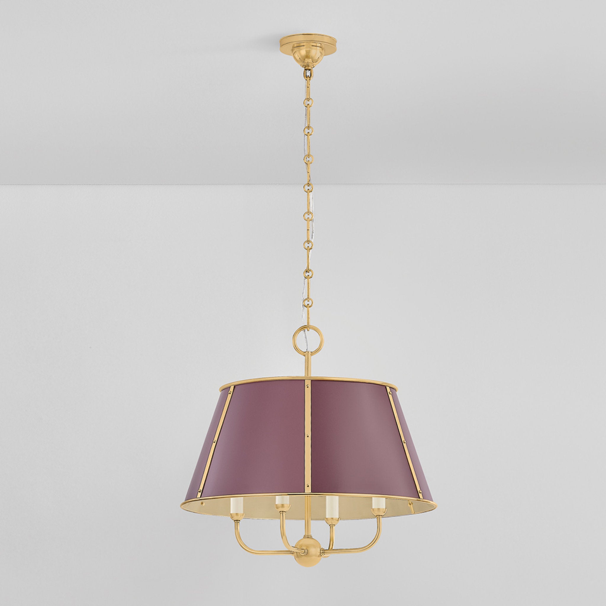 Cambridge 4-Light Chandelier in Aged Brass by Mark D. Sikes 20.25W x 19.5H (Soft Crimson)
