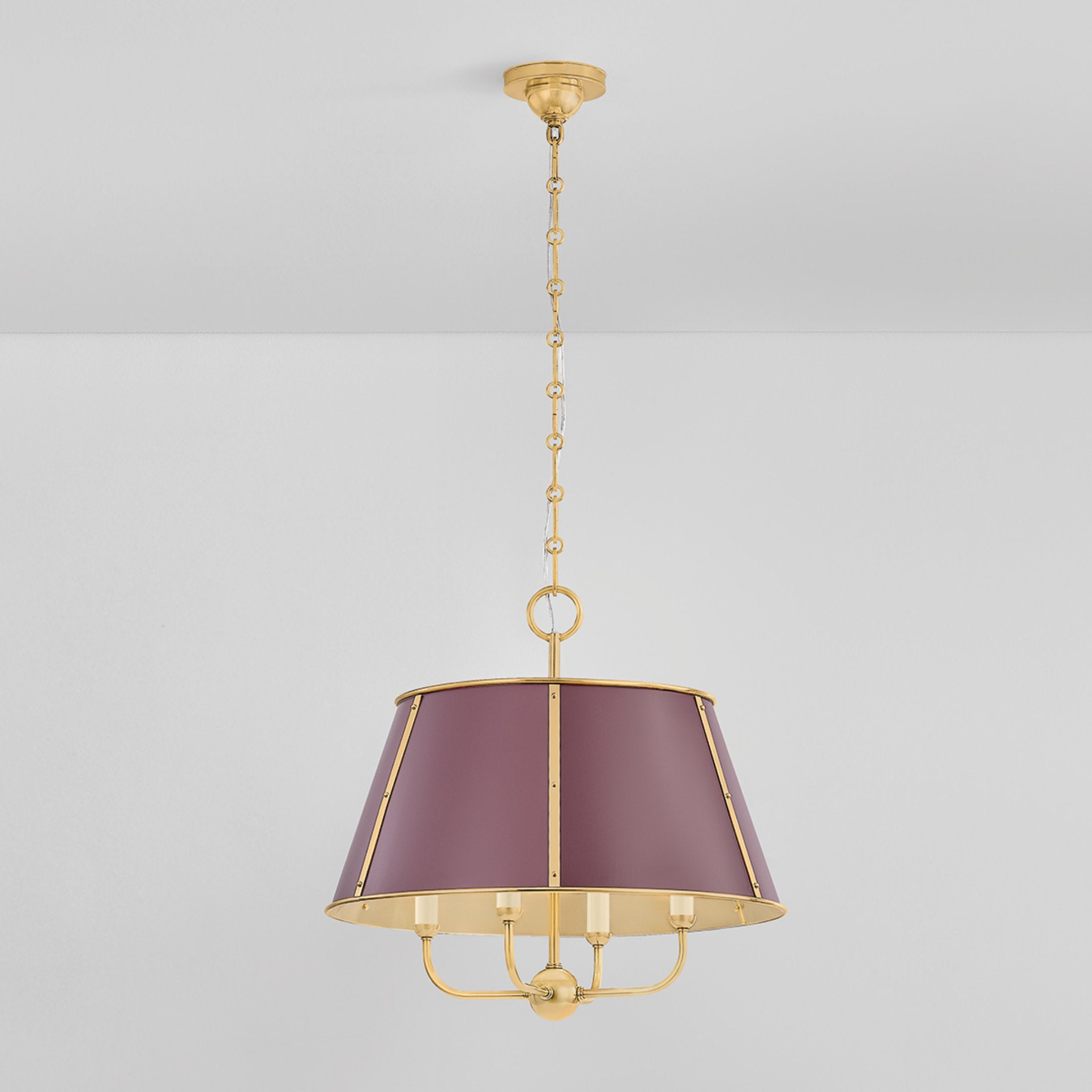 Cambridge 4-Light Chandelier in Aged Brass by Mark D. Sikes 20.25W x 19.5H (Soft Crimson)
