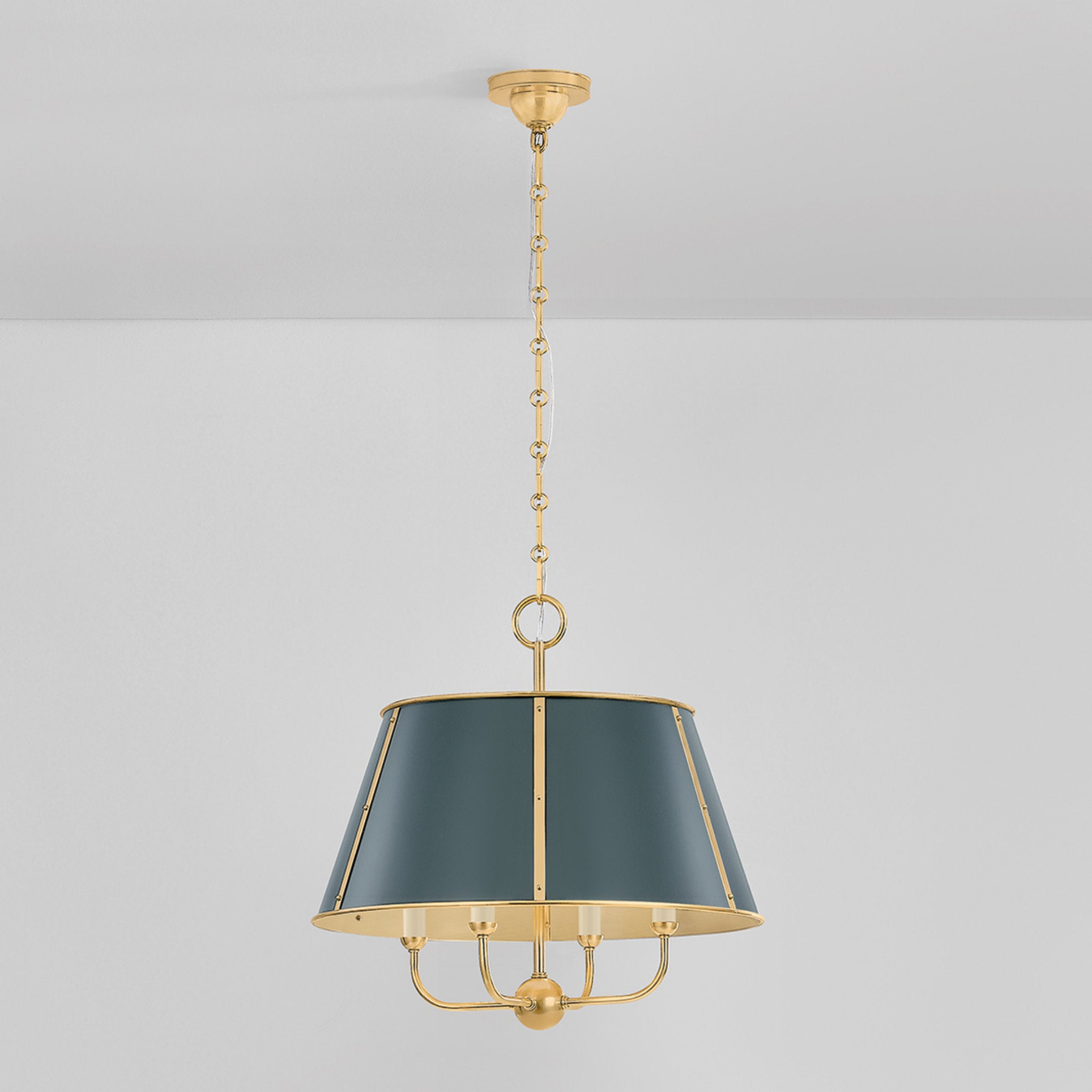Cambridge 4-Light Chandelier in Aged Brass by Mark D. Sikes 20.25W x 19.5H (Soft Studio Green)