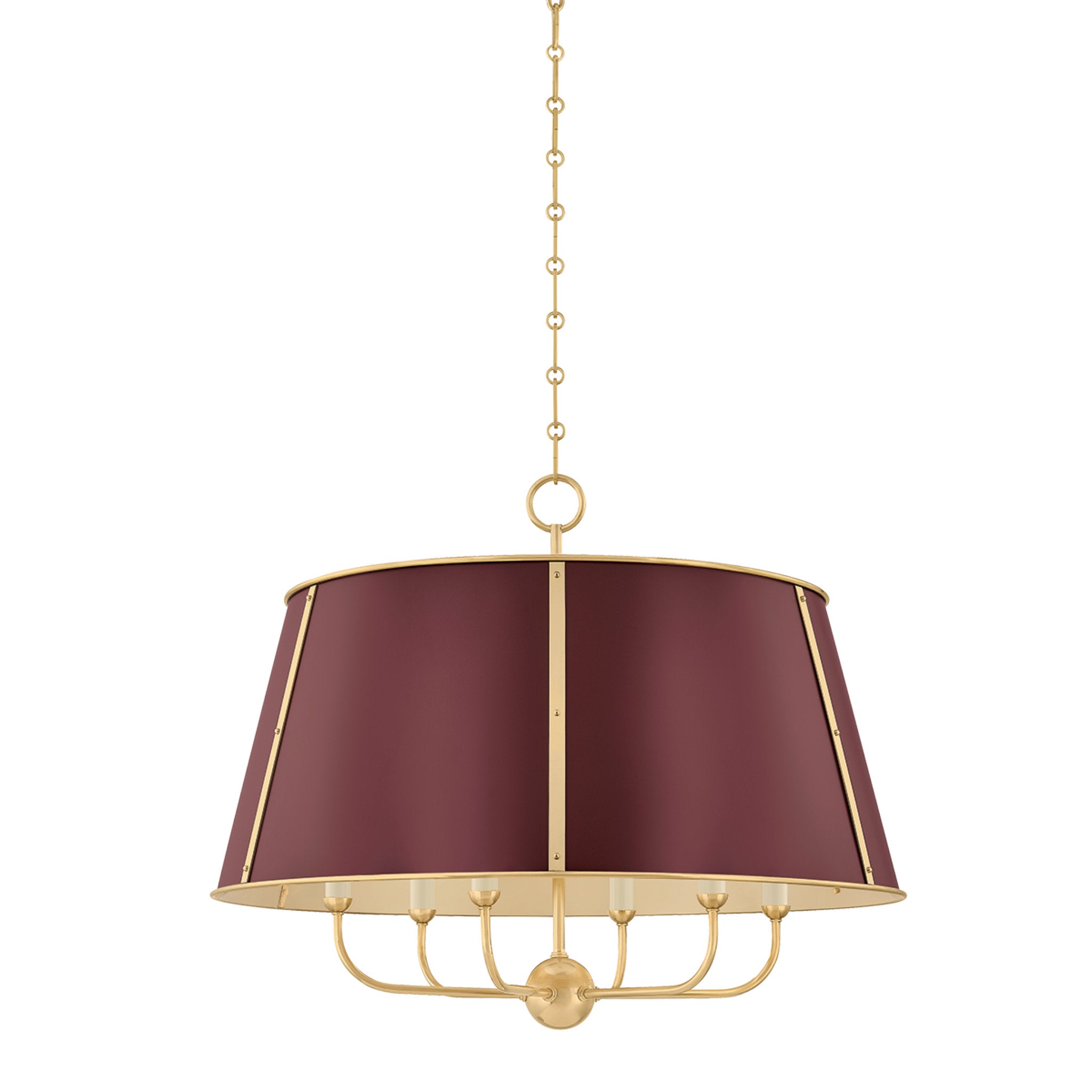 Cambridge 6-Light Chandelier in Aged Brass by Mark D. Sikes 28.5W x 23H (Soft Crimson)