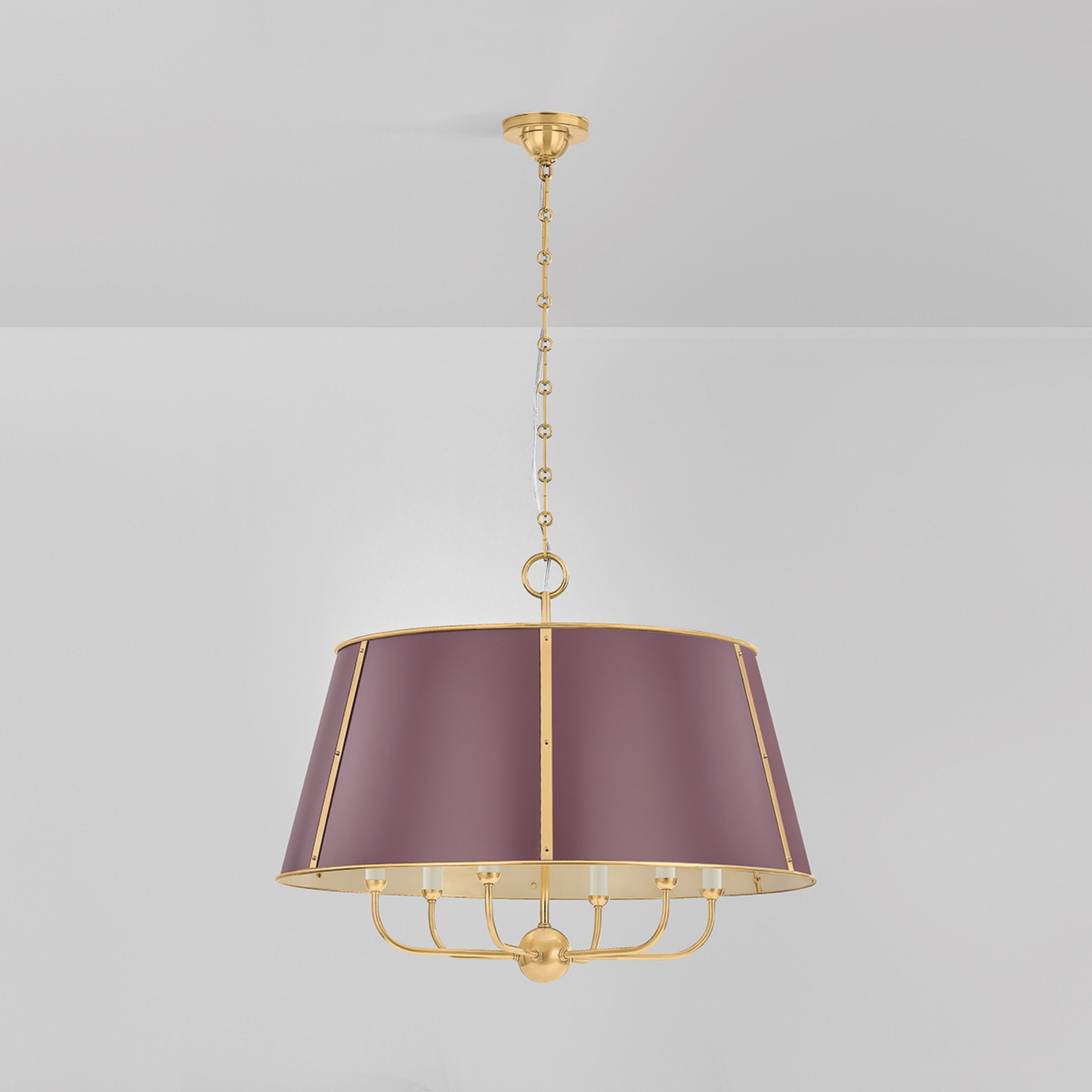 Cambridge 6-Light Chandelier in Aged Brass by Mark D. Sikes 28.5W x 23H (Soft Crimson)