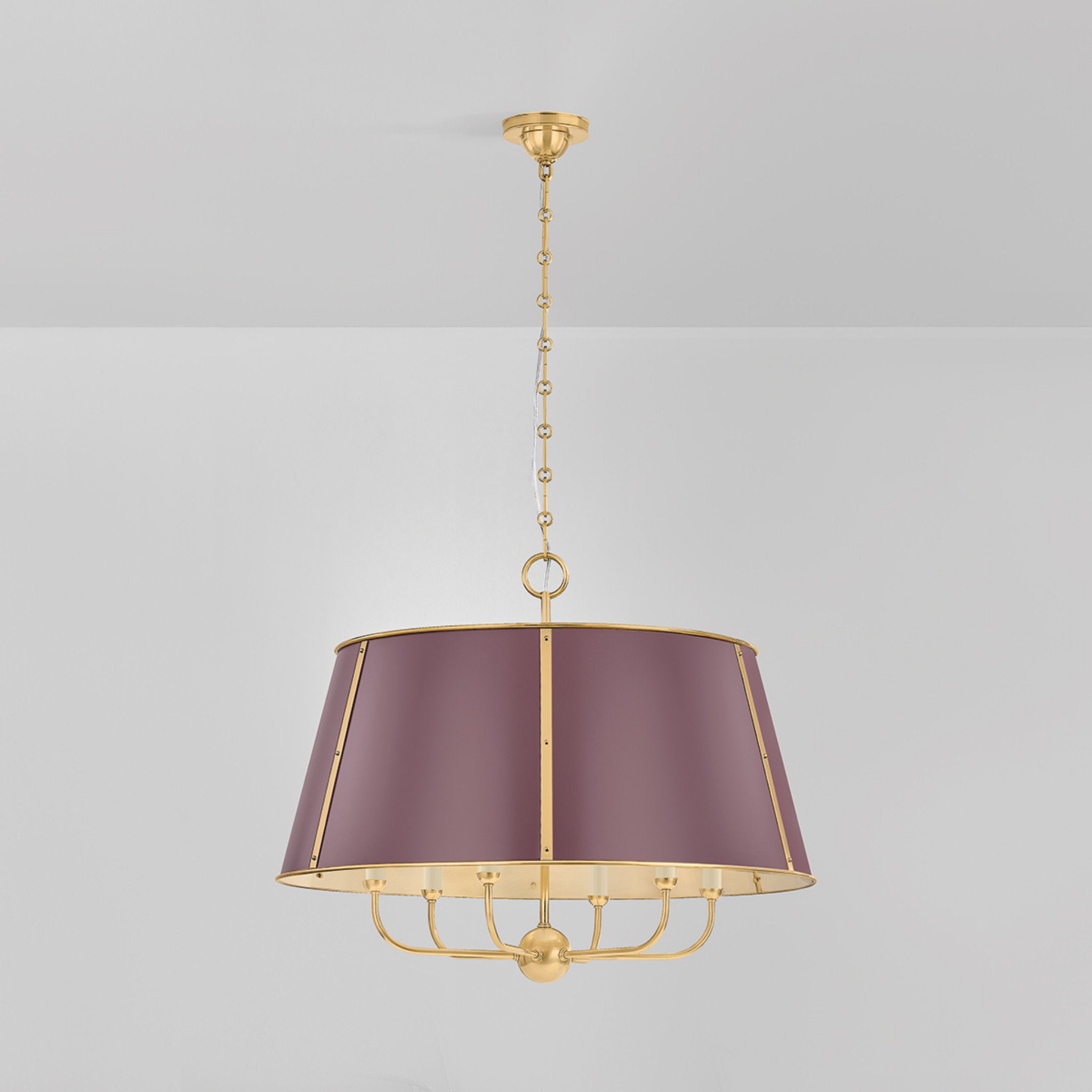 Cambridge 6-Light Chandelier in Aged Brass by Mark D. Sikes 28.5W x 23H (Soft Crimson)