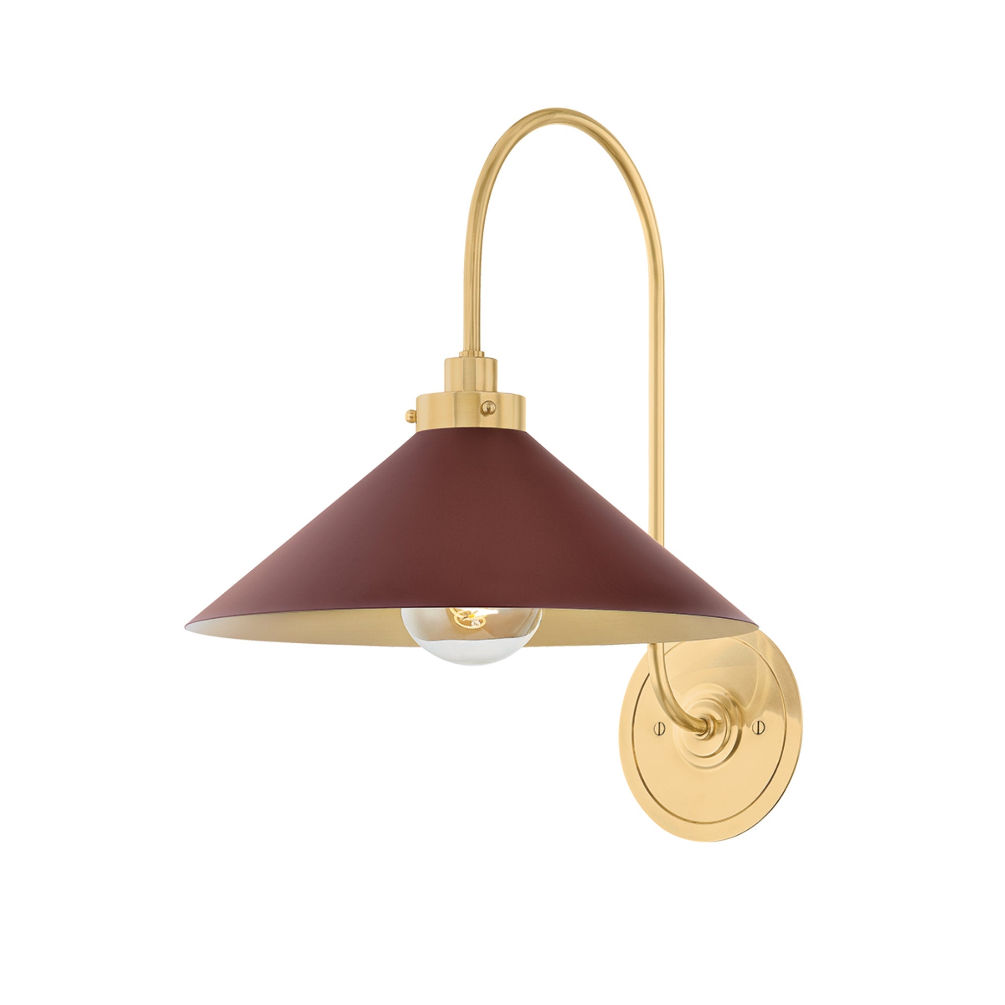 Clivedon 1-Light Wall Sconce in Aged Brass by Mark D. Sikes 12W x 16H (Soft Crimson)
