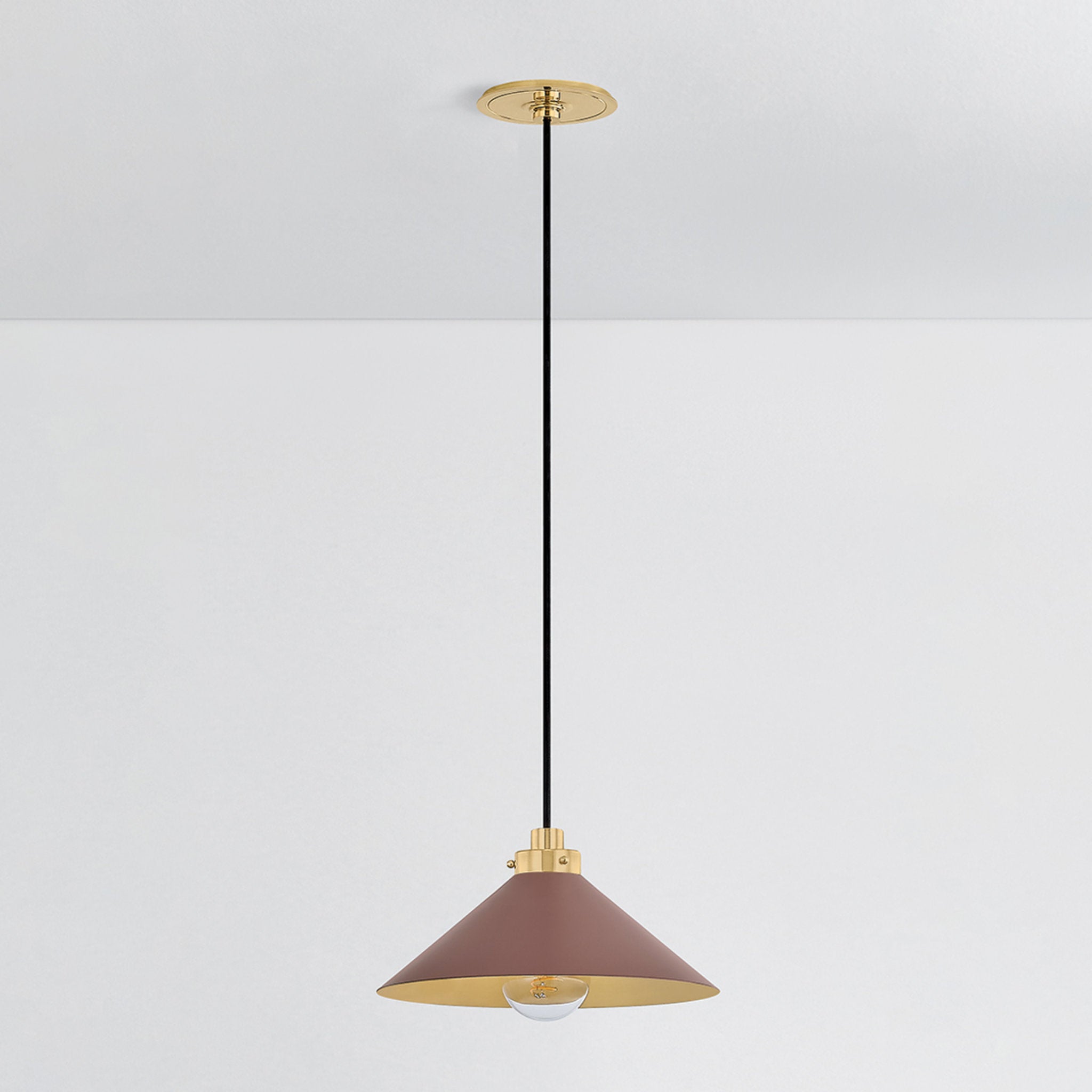 Clivedon 1-Light Pendant in Aged Brass by Mark D. Sikes 12W x 6.5H (Soft Crimson)