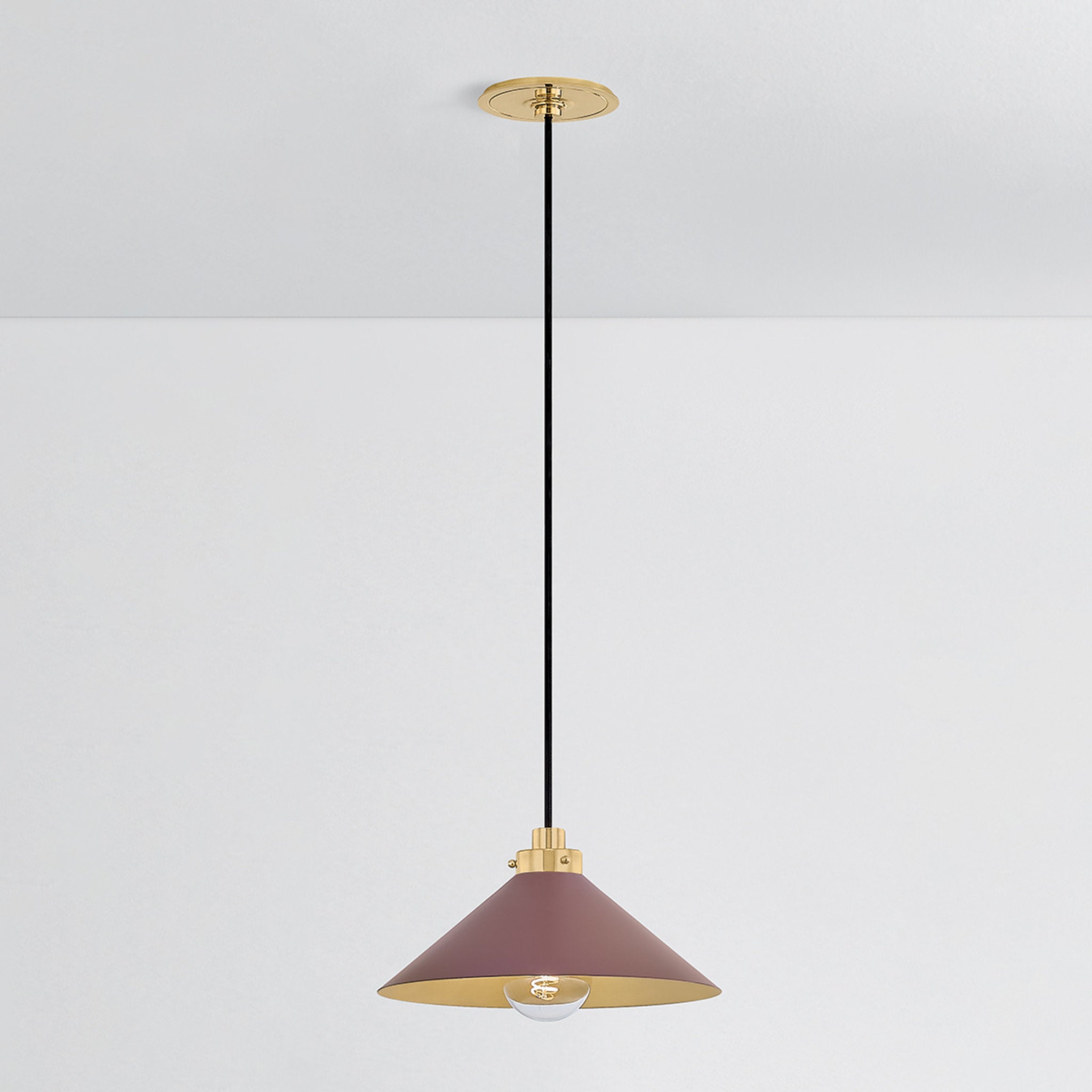 Clivedon 1-Light Pendant in Aged Brass by Mark D. Sikes 12W x 6.5H (Soft Crimson)