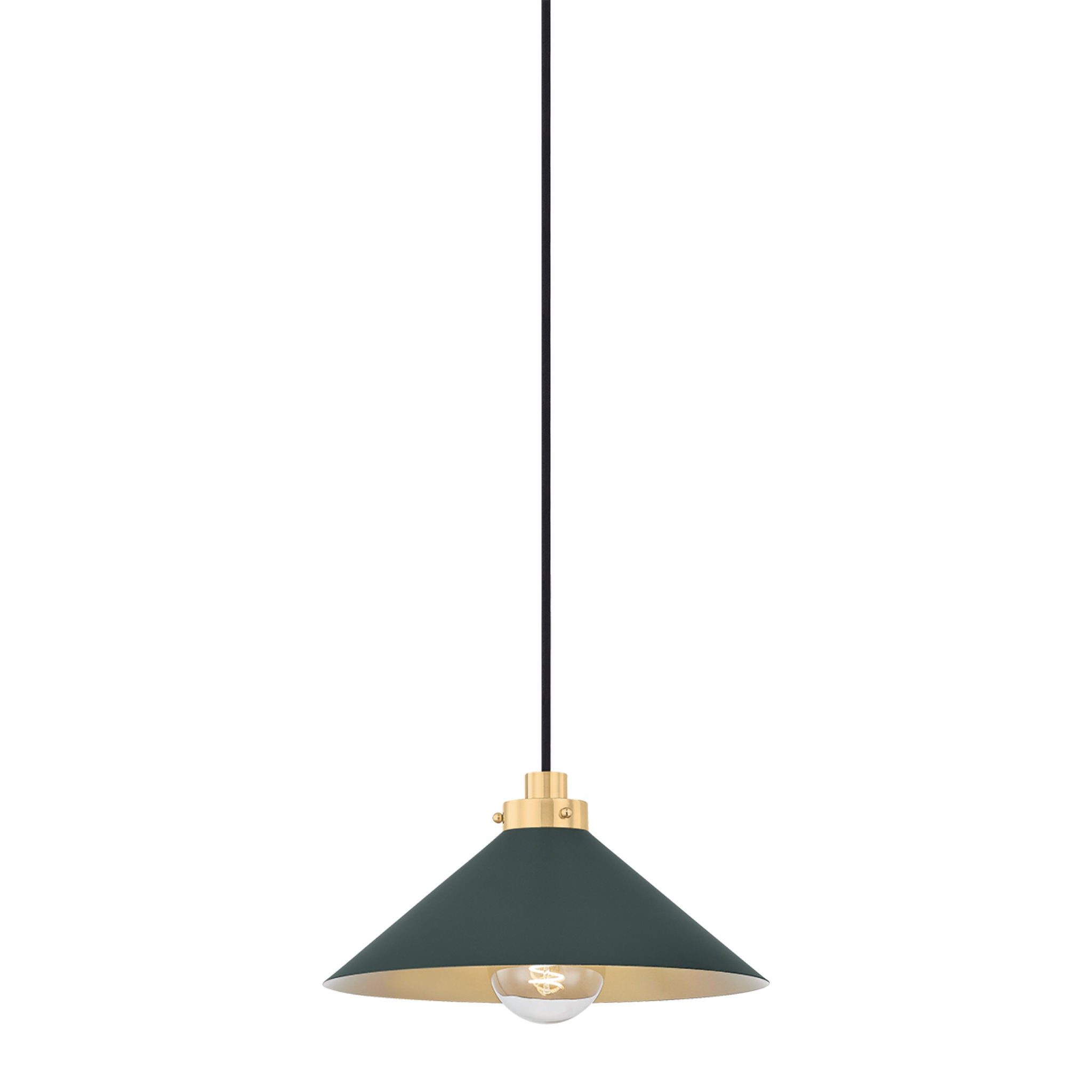 Clivedon 1-Light Pendant in Aged Brass by Mark D. Sikes 12W x 6.5H (Soft Studio Green)