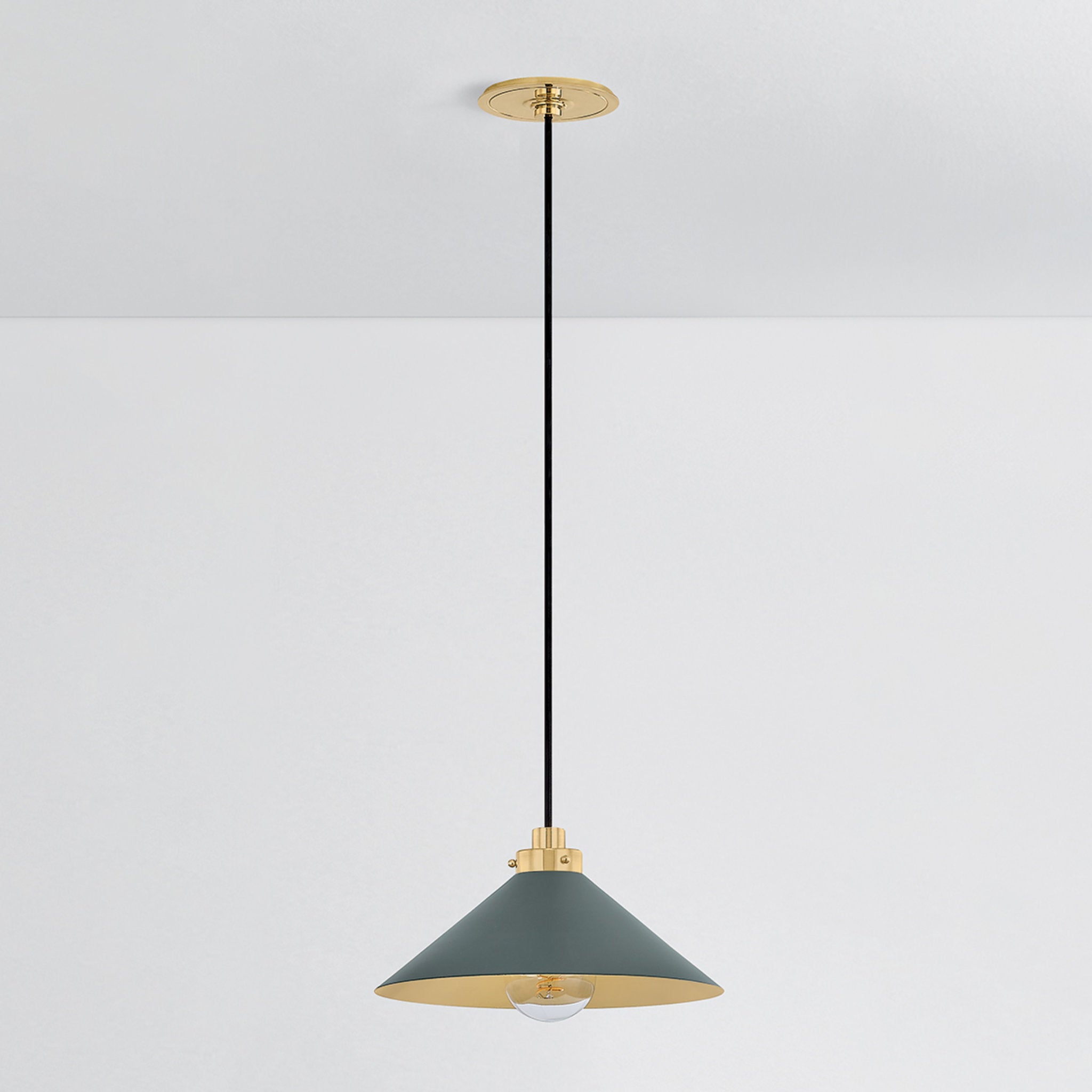 Clivedon 1-Light Pendant in Aged Brass by Mark D. Sikes 12W x 6.5H (Soft Studio Green)