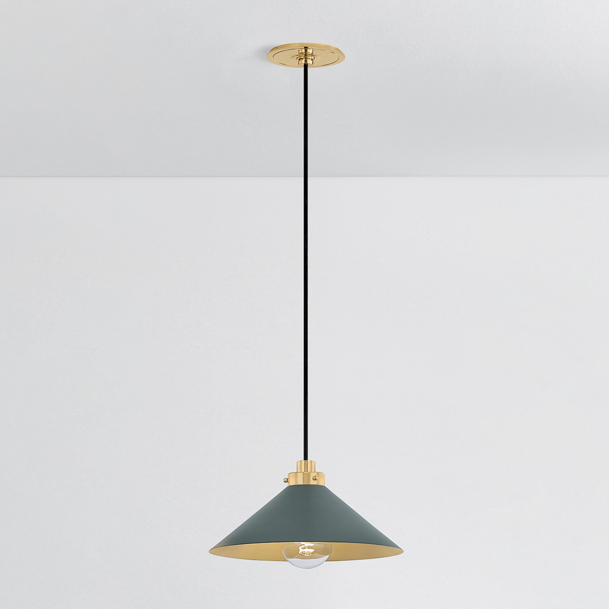 Clivedon 1-Light Pendant in Aged Brass by Mark D. Sikes 12W x 6.5H (Soft Studio Green)