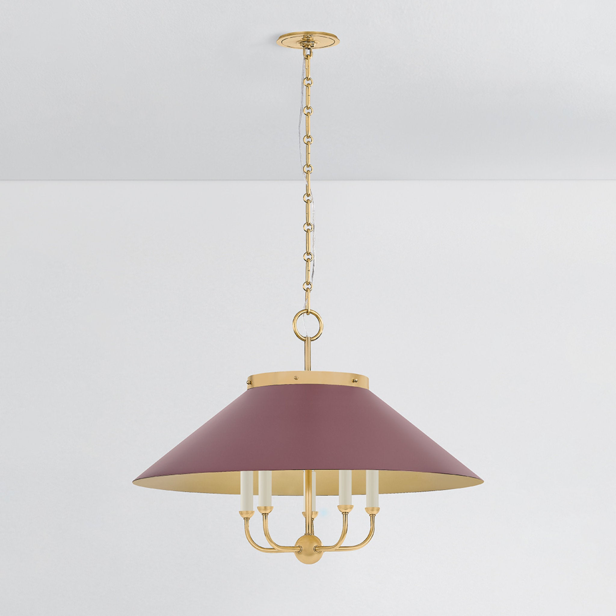 Clivedon 5-Light Chandelier in Aged Brass by Mark D. Sikes 27.5W x 20.25H (Soft Crimson)