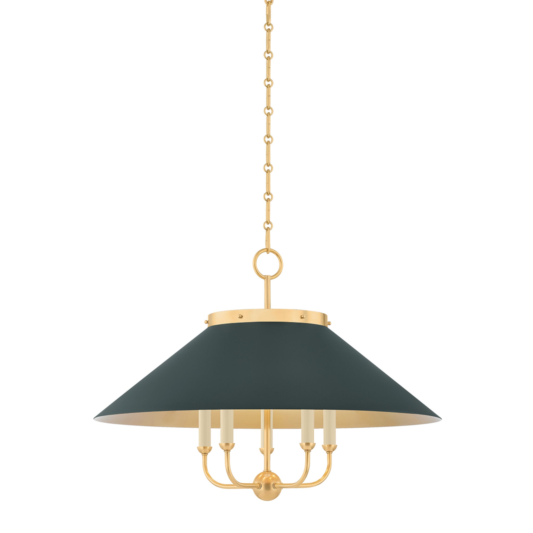 Clivedon 5-Light Chandelier in Aged Brass by Mark D. Sikes 27.5W x 20.25H (Soft Studio Green)