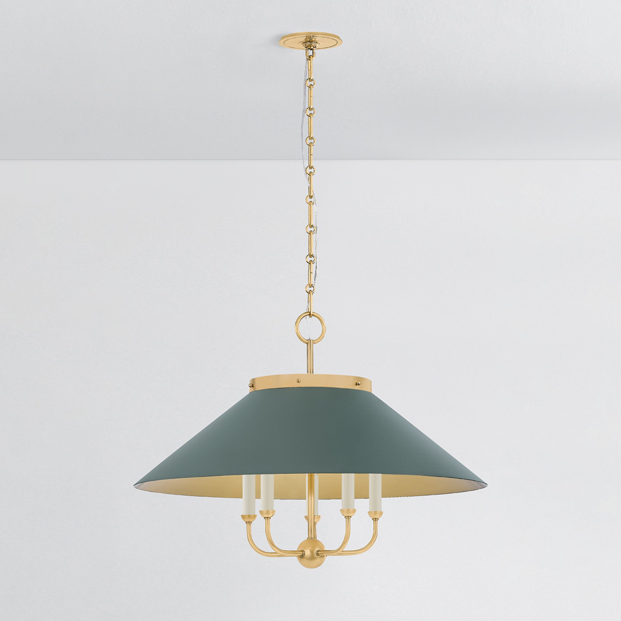 Clivedon 5-Light Chandelier in Aged Brass by Mark D. Sikes 27.5W x 20.25H (Soft Studio Green)