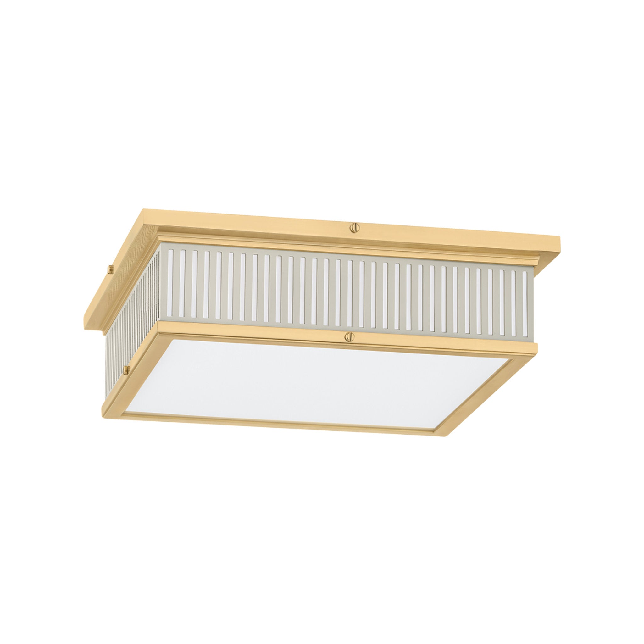 Ashdown 1-Light Flush Mount in Aged Brass by Mark D. Sikes 14L x 14W x 4H (Off-White)