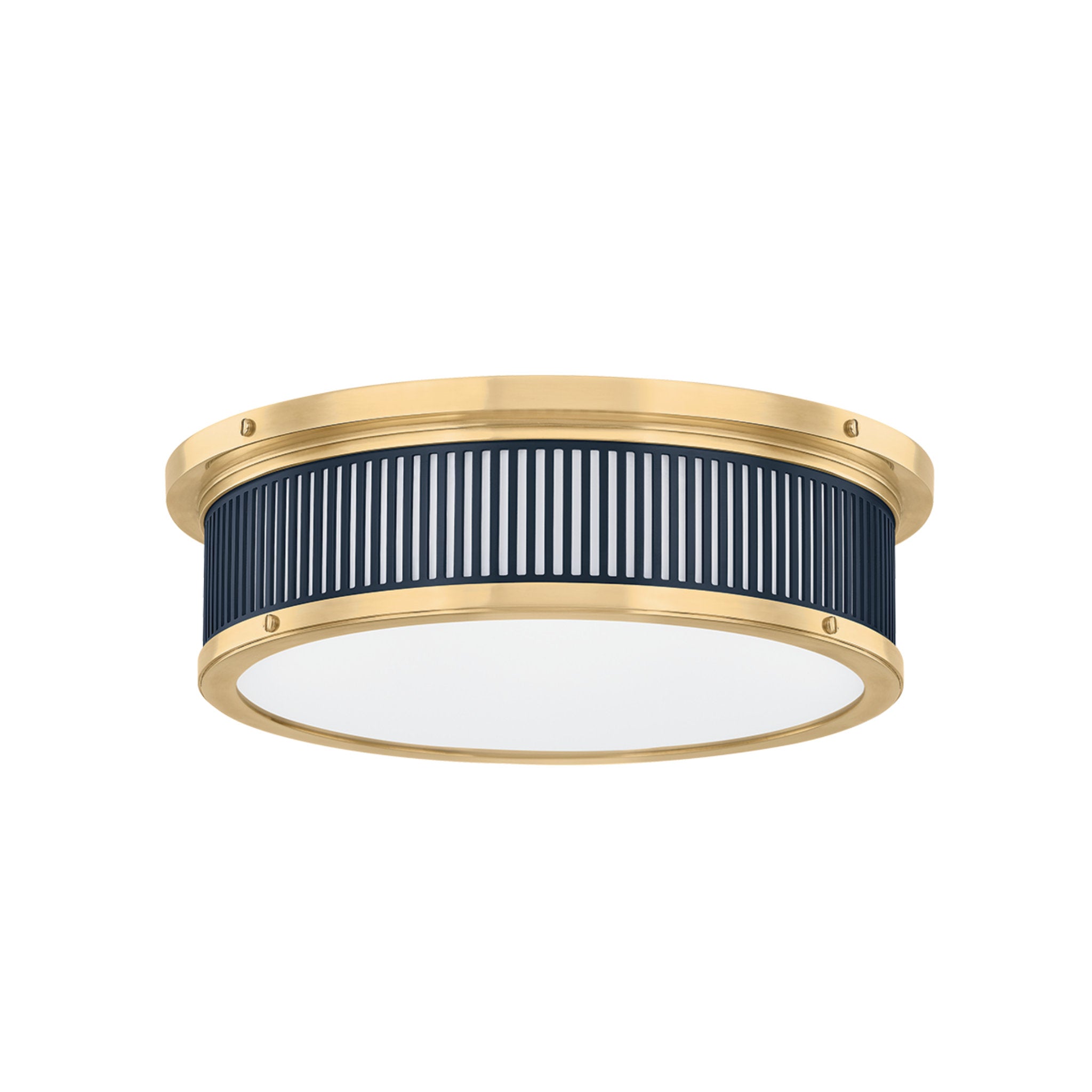 Ashdown 1-Light Flush Mount in Aged Brass by Mark D. Sikes 14W x 4H (Darkest Blue)