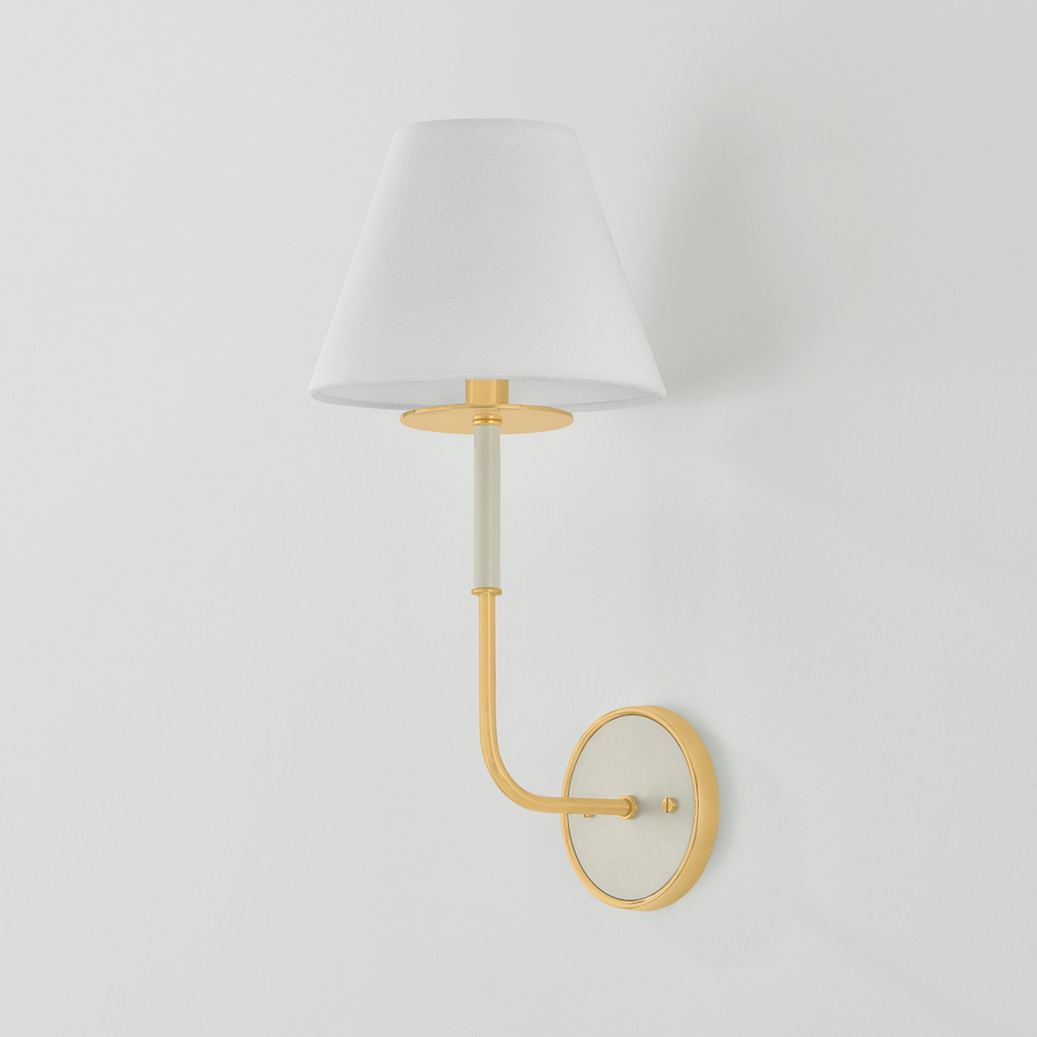Wedgewood 1-Light Wall Sconce in Aged Brass by Mark D. Sikes 8W x 17H (Off-White)