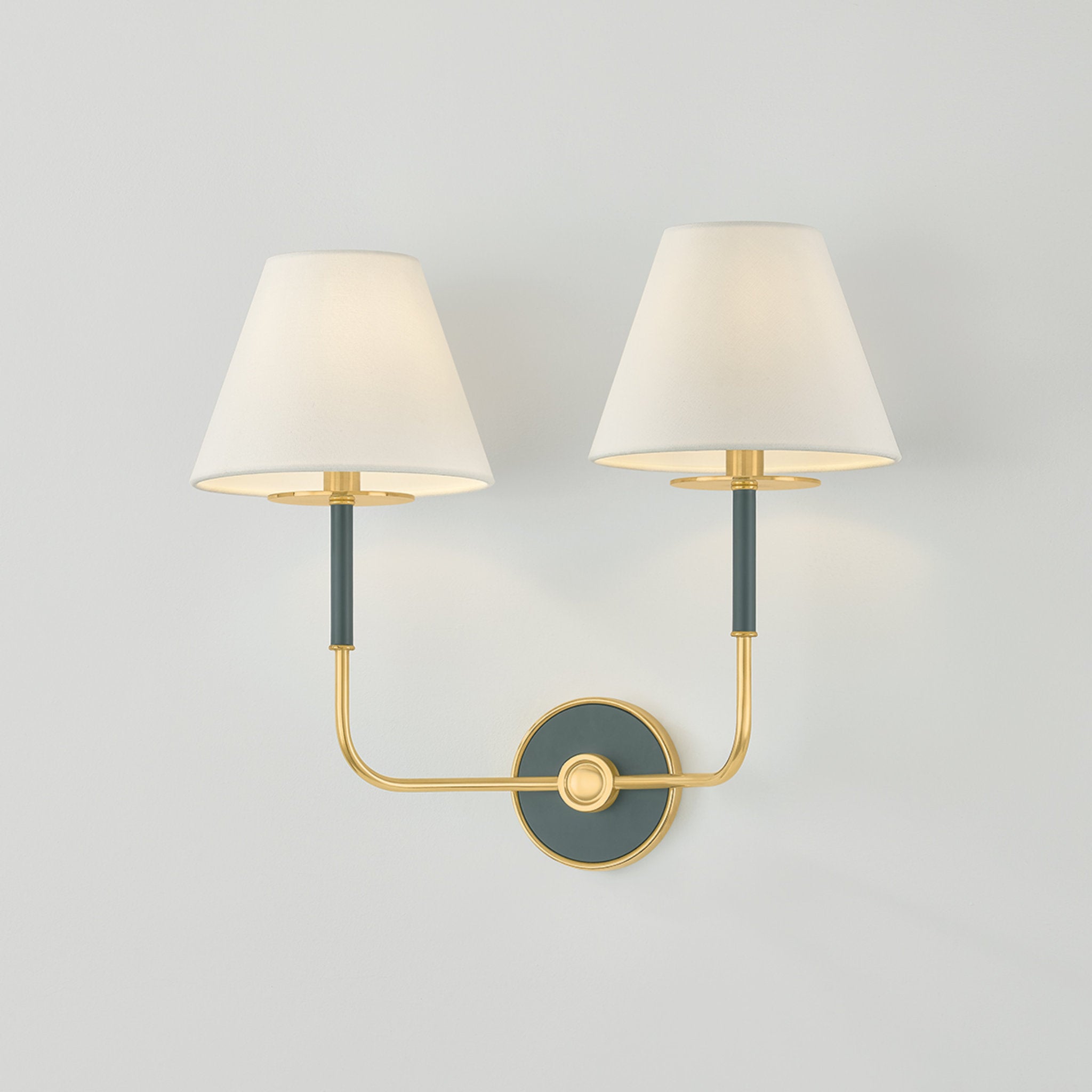 Wedgewood 2-Light Wall Sconce in Aged Brass by Mark D. Sikes 19W x 16H (Soft Studio Green)
