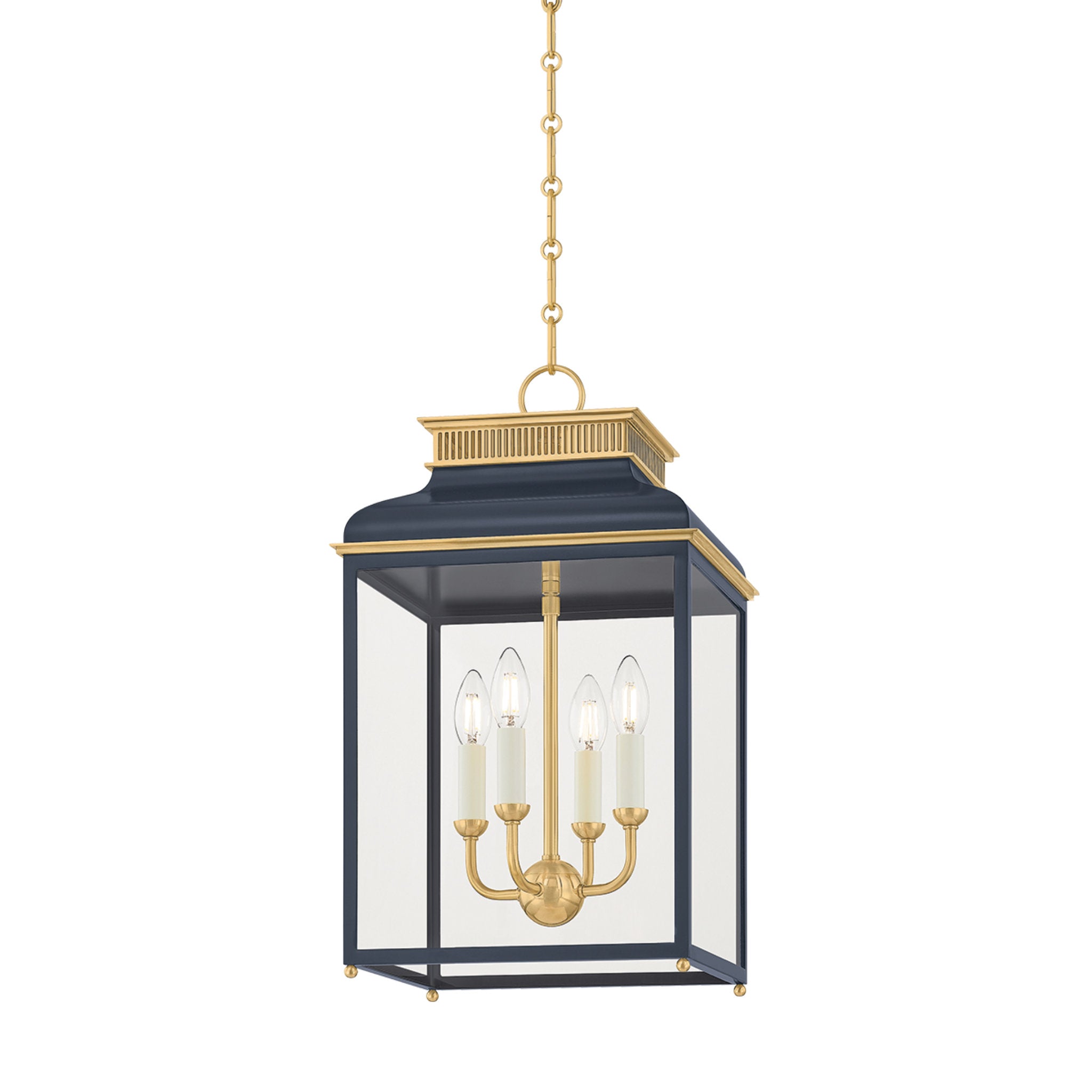 Houghton 4-Light Lantern in Aged Brass by Mark D. Sikes 12.75L x 12.75W x 22.25H (Darkest Blue)