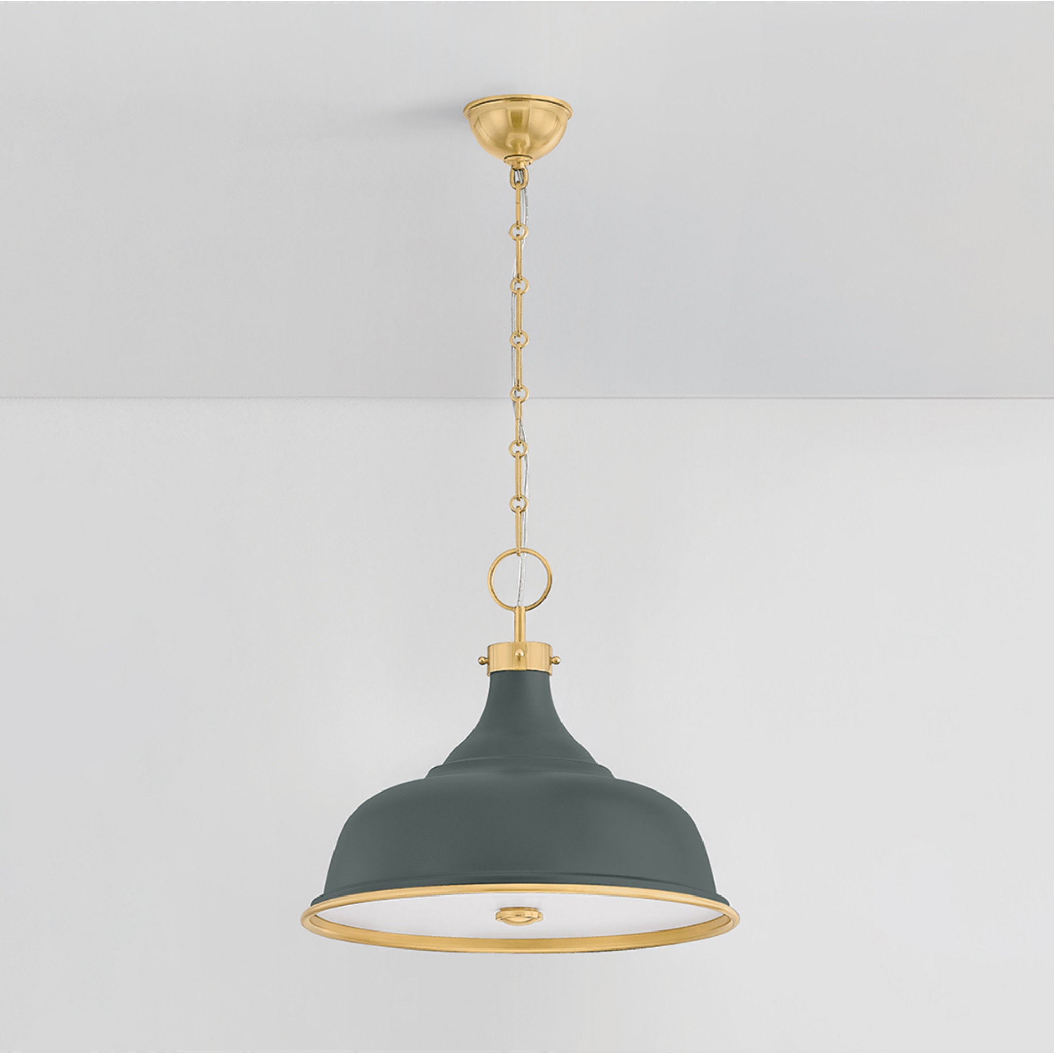 Painted No. 1 3-Light Pendant in Aged Brass by Mark D. Sikes 18.25W x 16H