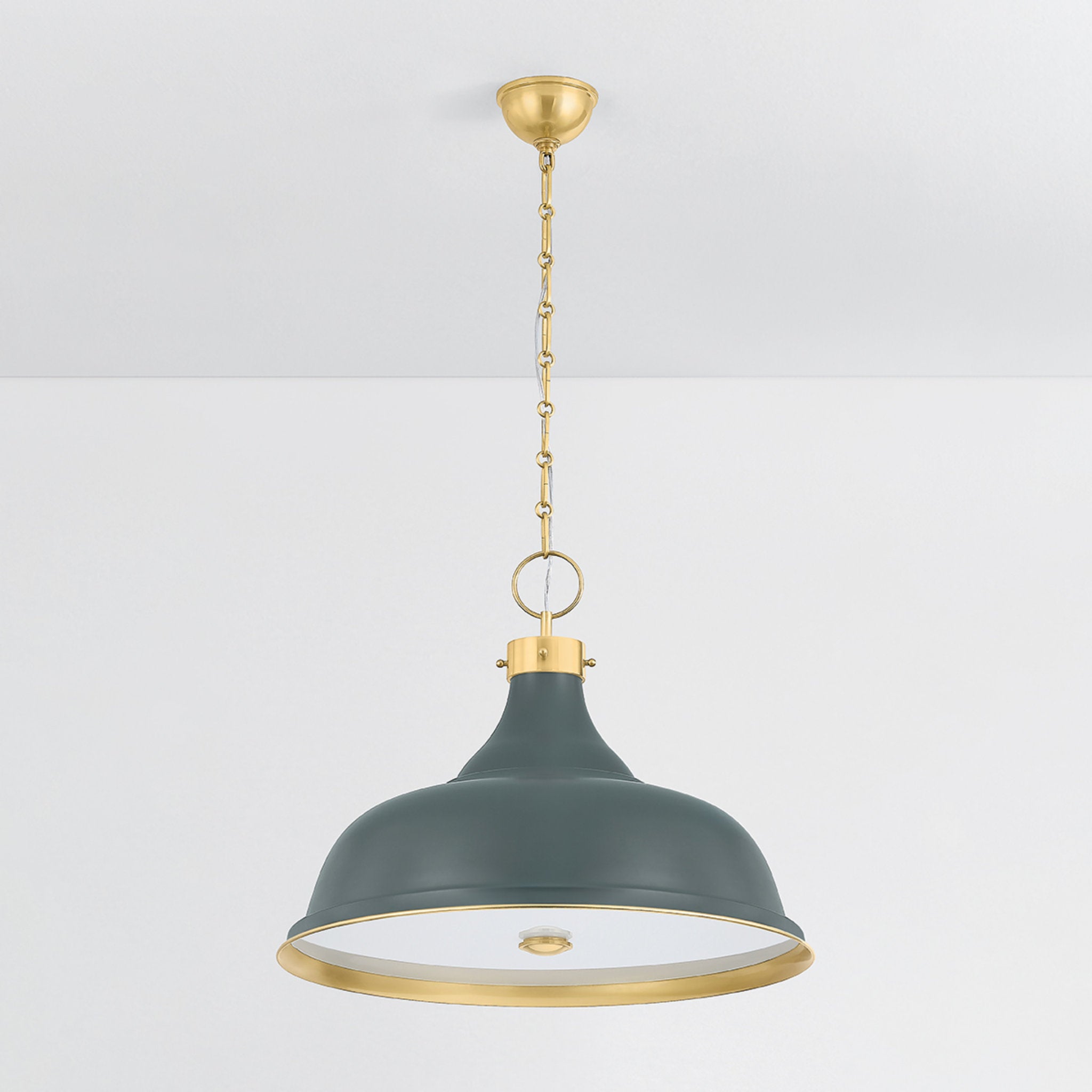 Painted No. 1 4-Light Pendant in Aged Brass by Mark D. Sikes 23.5W x 18.75H (Soft Studio Green)
