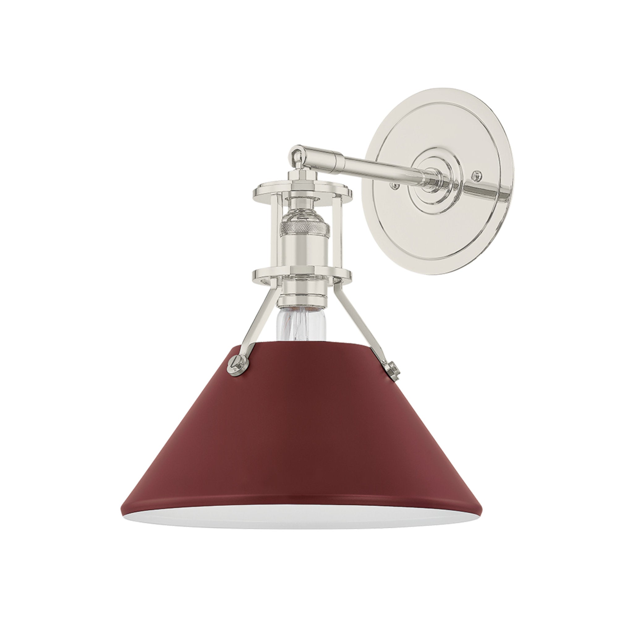 Painted No. 2 1-Light Wall Sconce in Polished Nickel by Mark D. Sikes 9.5W x 12H (Soft Crimson)