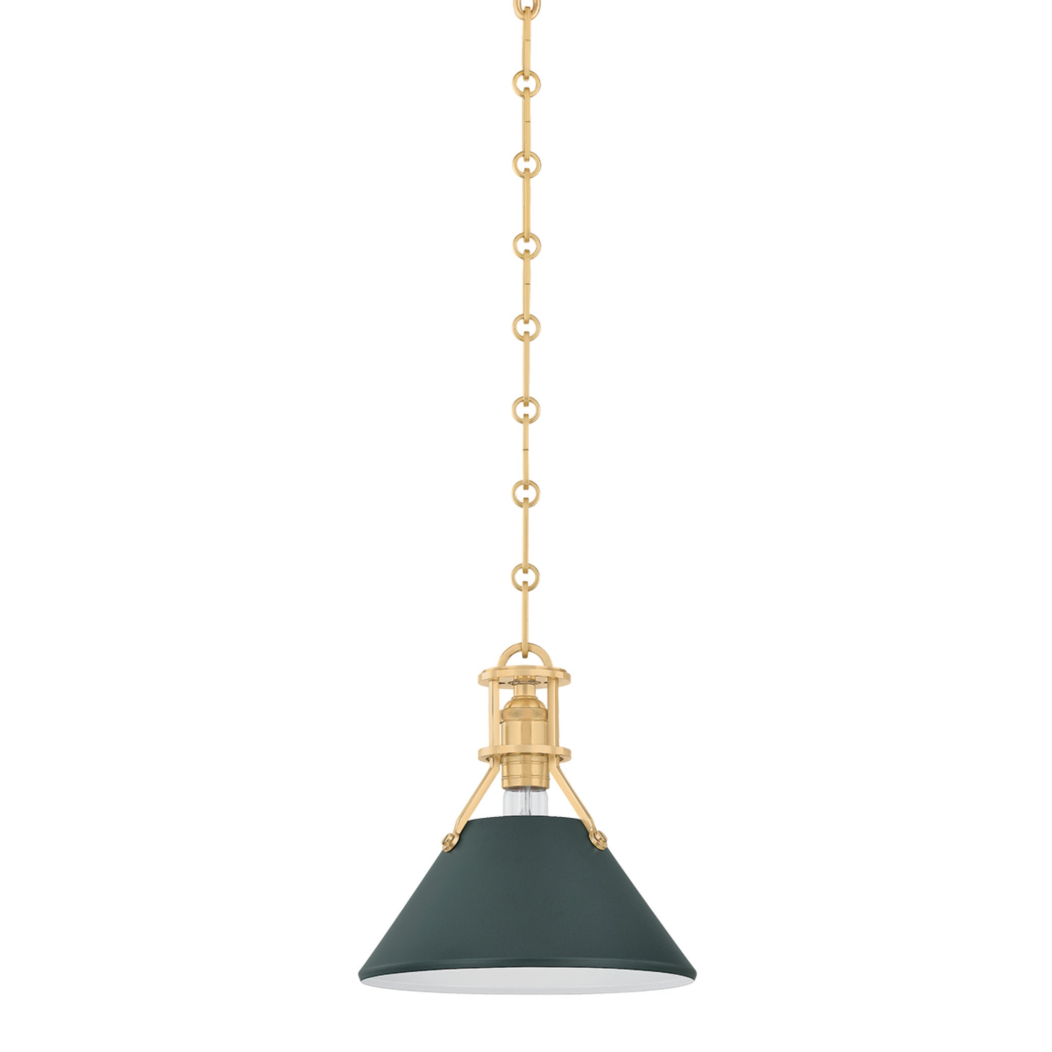 Painted No. 2 1-Light Pendant in Aged Brass by Mark D. Sikes 9.5W x 9.25H (Soft Studio Green)