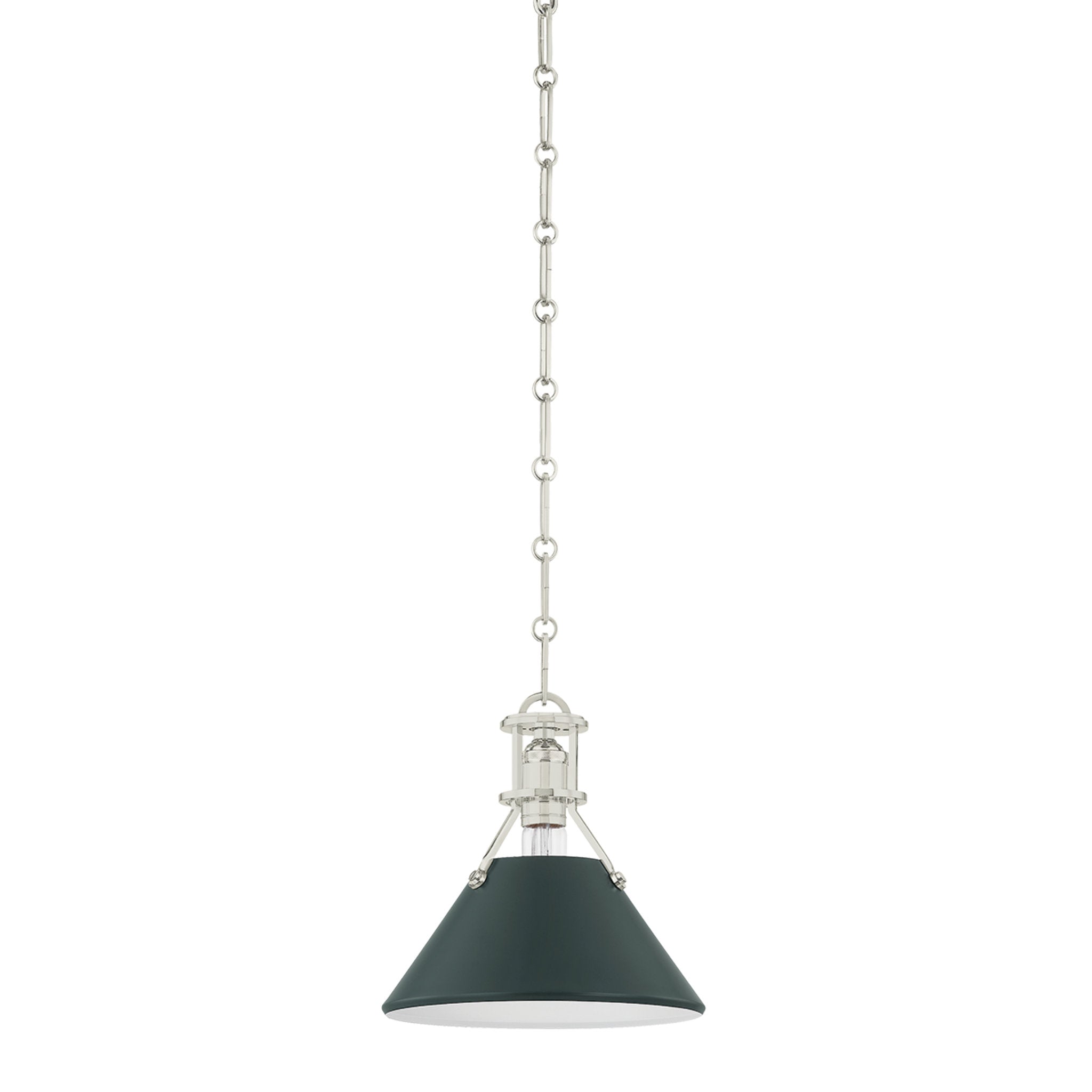 Painted No. 2 1-Light Pendant in Polished Nickel by Mark D. Sikes 9.5W x 9.25H (Soft Studio Green)
