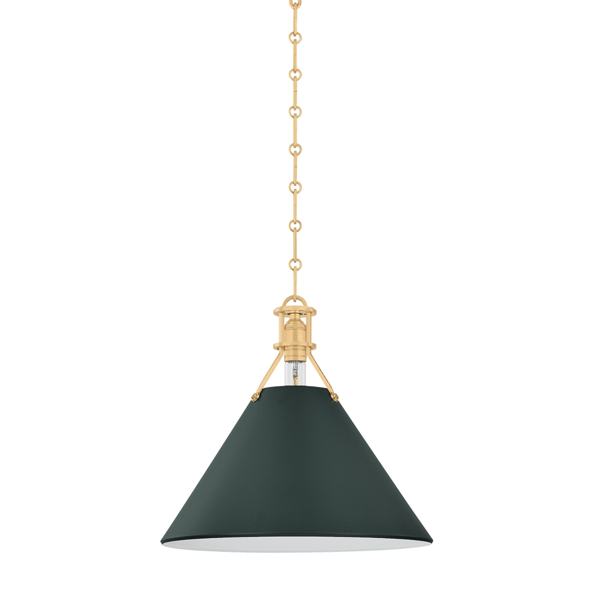 Painted No. 2 1-Light Pendant in Aged Brass by Mark D. Sikes 16W x 14.75H (Soft Studio Green)