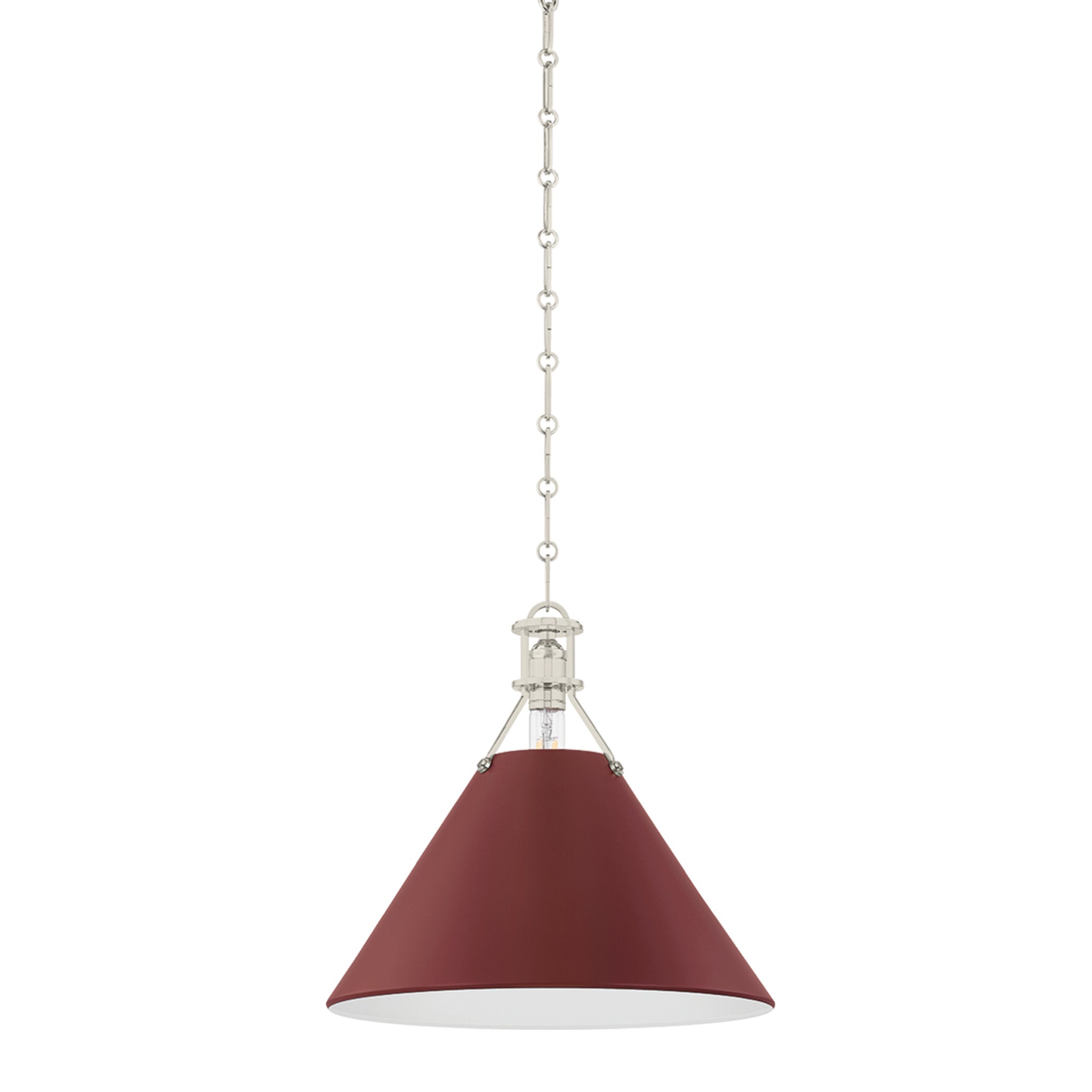 Painted No. 2 1-Light Pendant in Polished Nickel by Mark D. Sikes 16W x 14.75H (Soft Crimson)